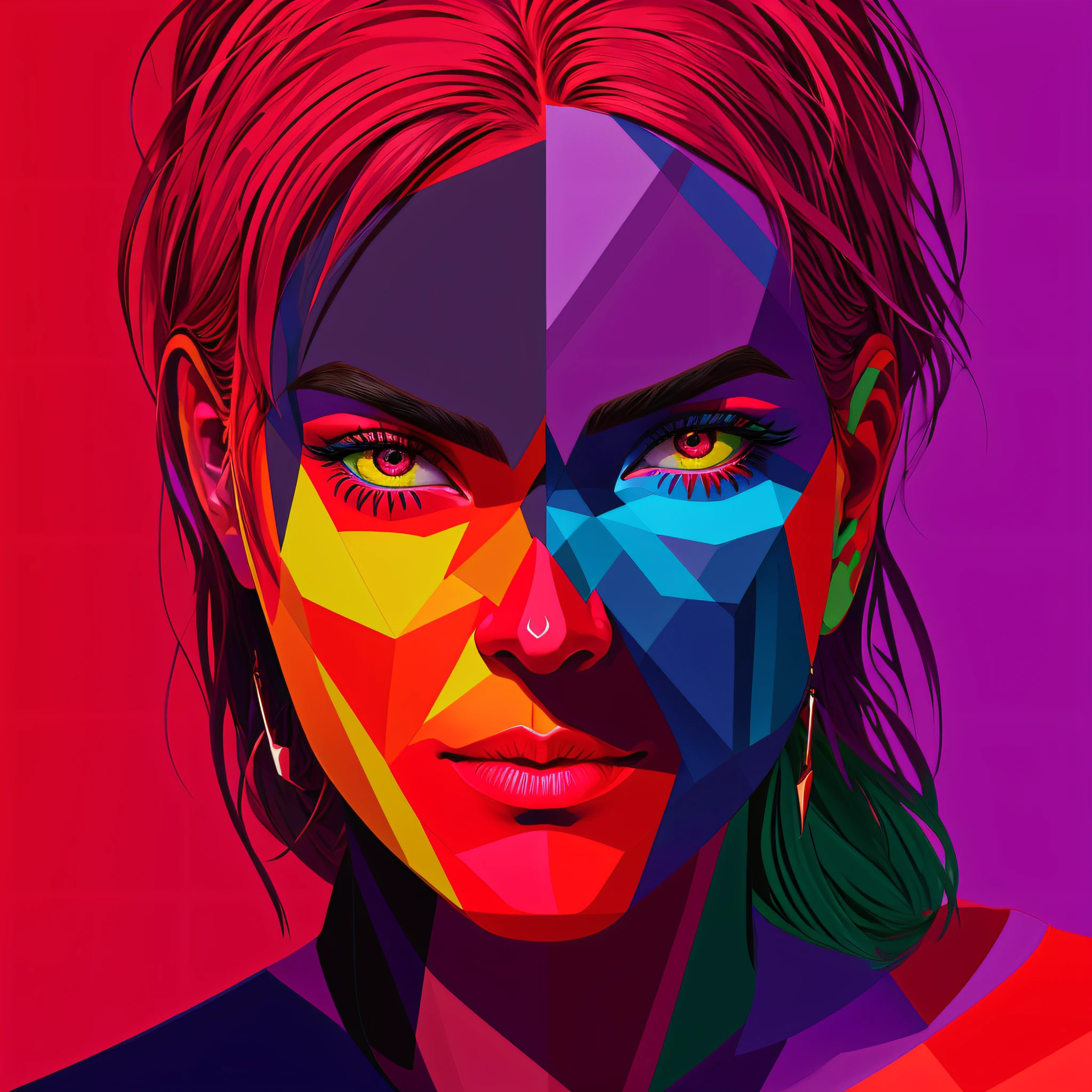 Puzzle Pattern Face, Intricate, Highly detailed, Abstract, bright and vibrant colors, contrasting shadows, Asymmetrical, Trending on Artstation, digital art by rafael varona, peter gricko, gui augusto, Smooth edges, Sharp focus.