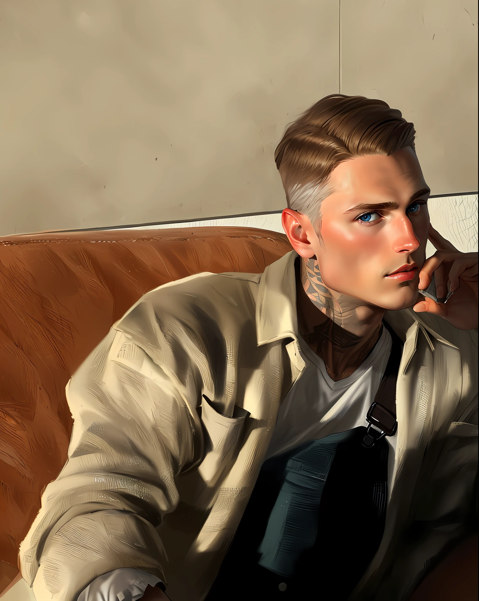 (HD, Ultra Detailed) light brown hair, grayish blue eyes, fleshy lips