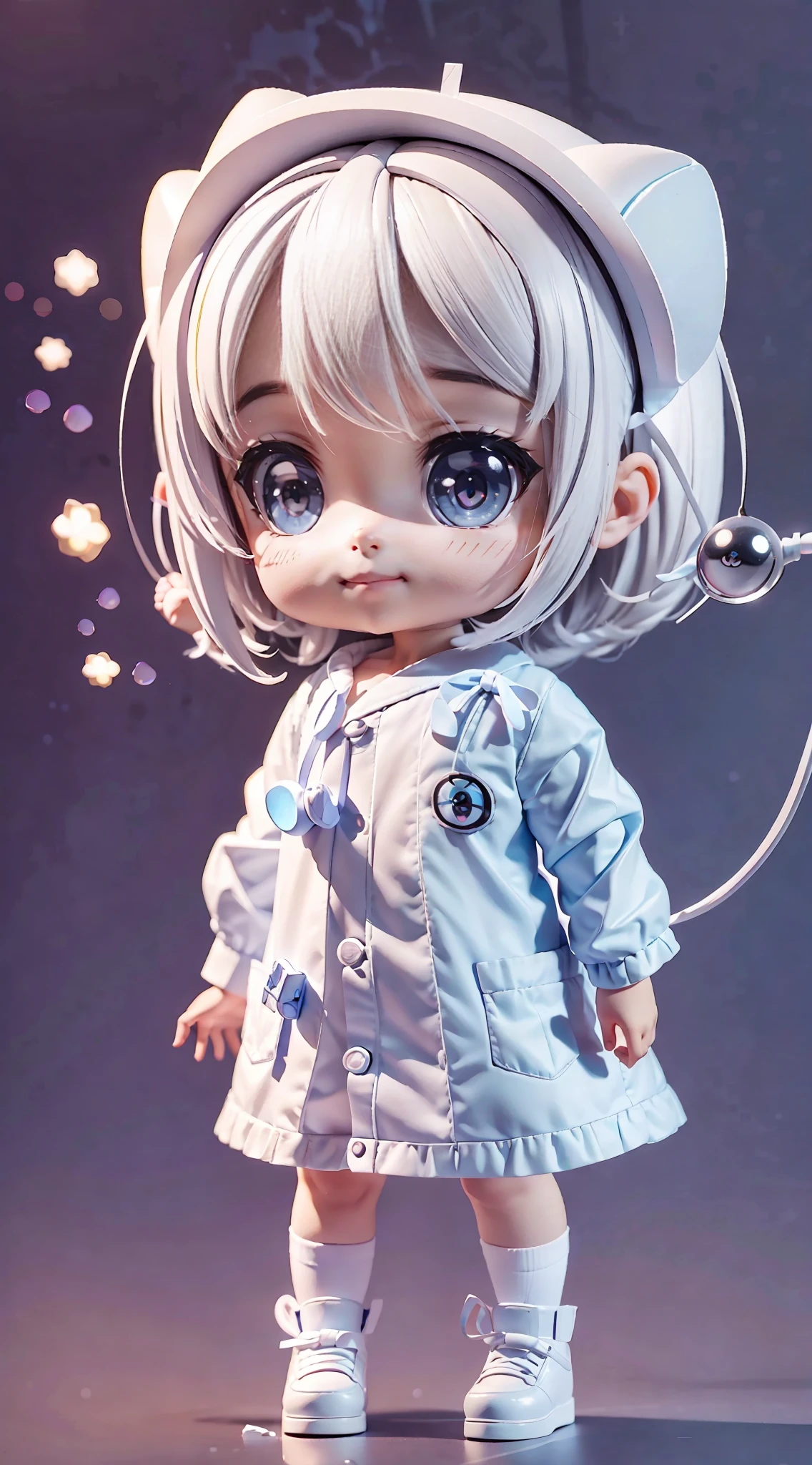 Super cute little girl full body 3d drawing, 1pc, good looking eyes, big eyes, cute, happy, smile, childish, children, c4d, pop matt blind box, dark short hair, without hat, full hair exposed, toy, solid background, chibi, luminous body, kawaii, doll, (((kids, cartoon costumes, dark colors))), reference sheet, pop mart blind box, Pixar, complex details, 3d rendering, blender, OC renderer, fol body Reference sheet, dribble, high details, 8k, studio lighting, loli, petite, child, chibi, standard definition characters: 1.1, front view