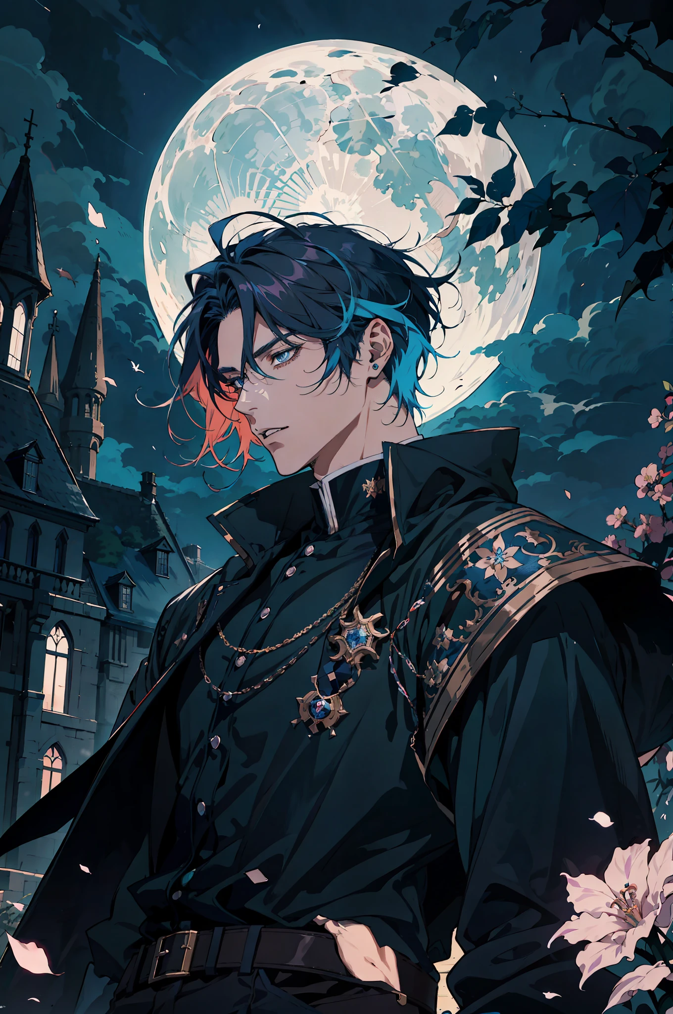 anime - style image of a man with blue hair and a black jacket, handsome guy in demon slayer art, beautiful androgynous prince, delicate androgynous prince, digital anime illustration, key anime art, trigger anime artstyle, tall anime guy with blue eyes, anime portrait of a handsome man, detailed digital anime art, handsome male vampire