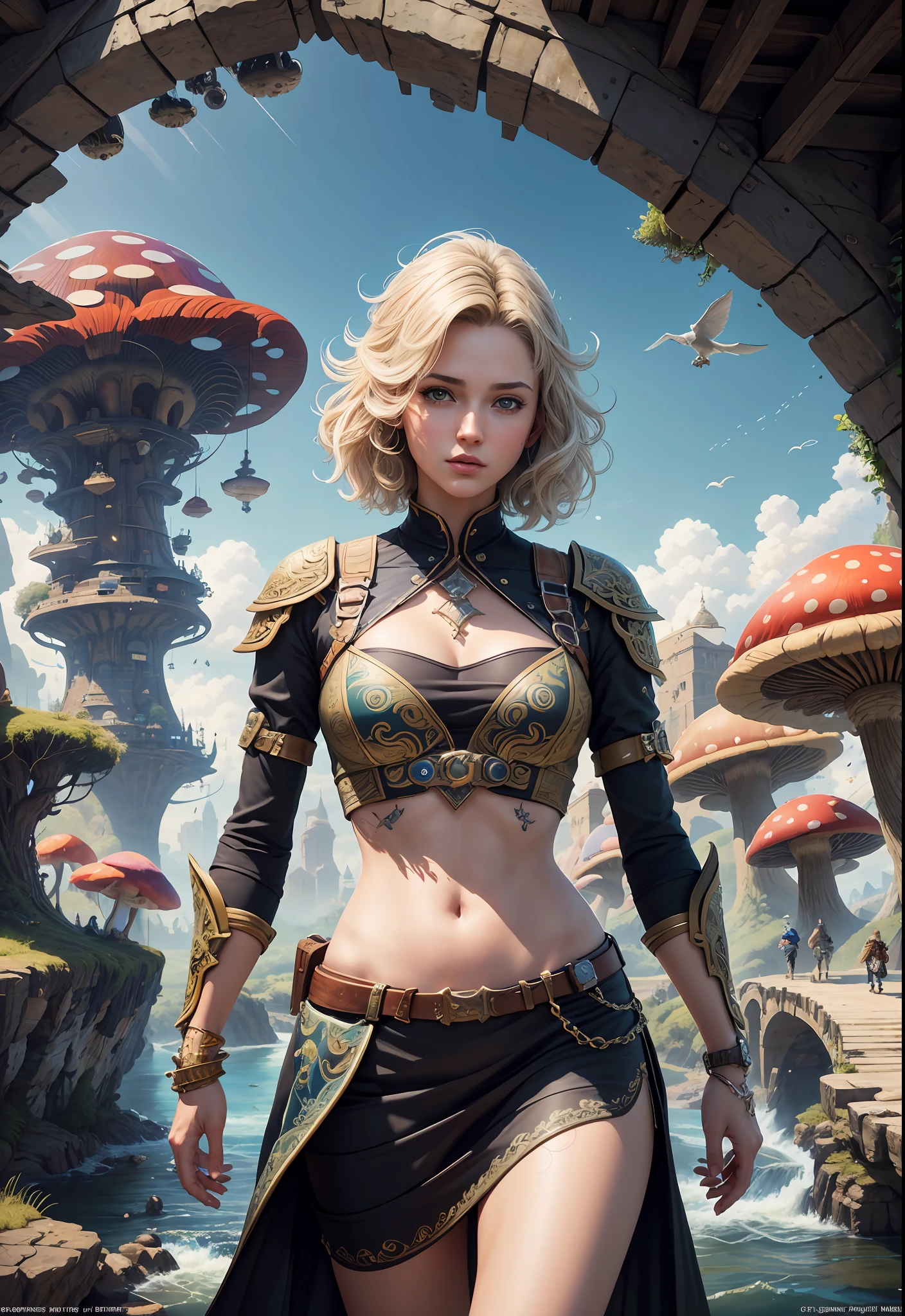 (((Multiplayer, Man and Woman))), Best Quality, Realistic, Realistic, Award-Winning Illustrations, (Intricate Details: 1.2), (Fine Details), (Intricate Details), (Cinematic Light, Best Quality Backlight), Clear Lines, Sharp Focus, Official Art, Unity 8k Wallpaper, Ridiculous, Incredibly Ridiculous, Fantasy Art, RTX, ((Award-winning Triangle Studio Close-up Photo)), 1 Boy, (Shut Up), Best Quality, 4K, beautiful mysterious creatures, male, flying, surrealism, masterpiece of NCWINTERS, in mysterious country town, masterpiece, intricate details, ff14style, urban painting, bridge, river, giant mushroom, landscape, bright colors,