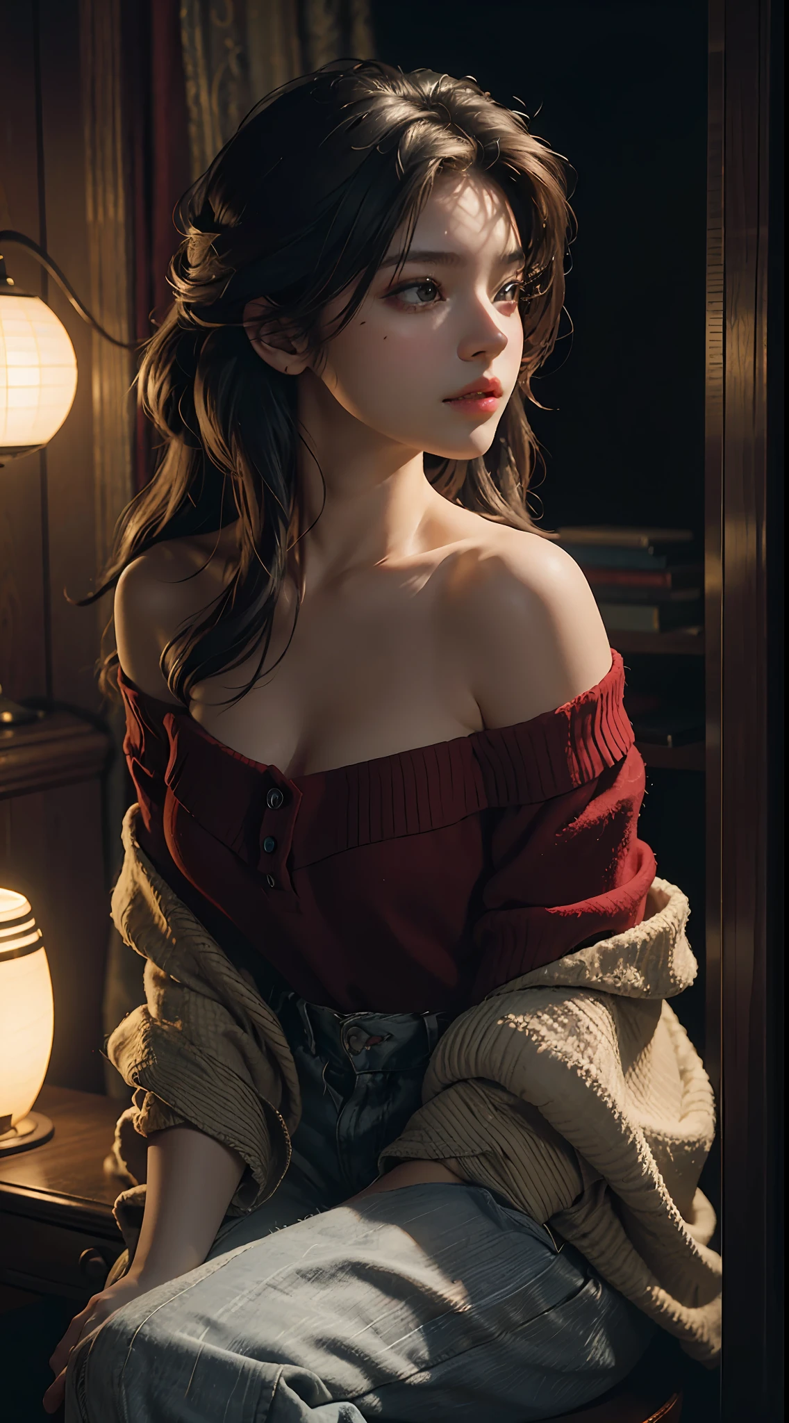 Best quality, masterpiece, ultra high res, (photorealistic:1.4), raw photo, 1girl, off shoulder, cinematic lighting