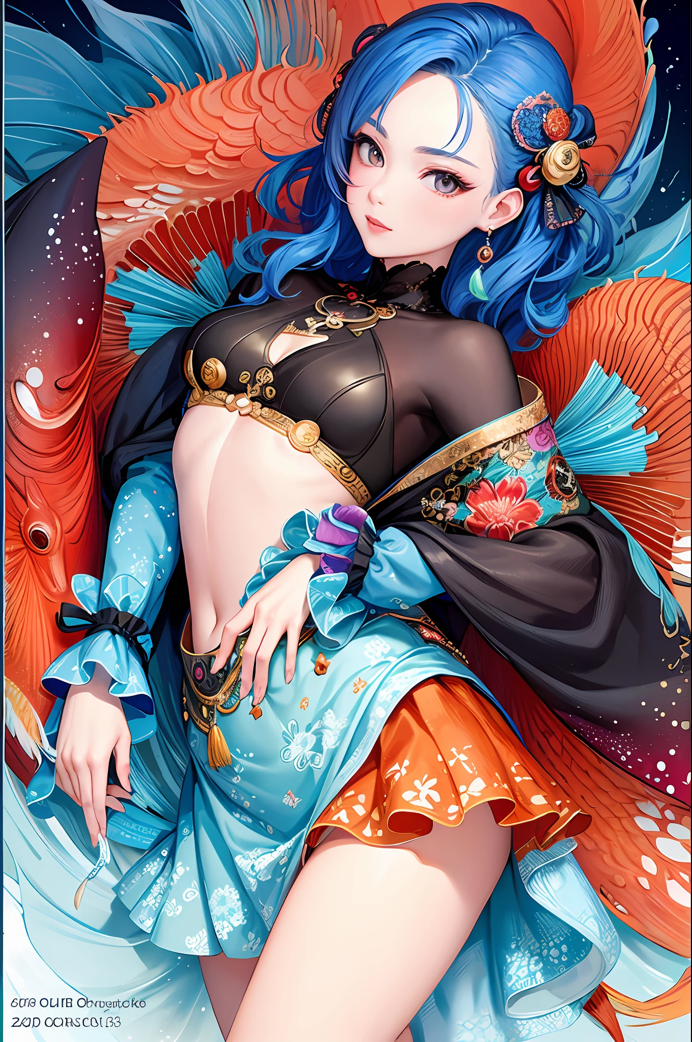 Koi Girl (Masterpiece, Top Quality, Best Quality, Official Art, Beauty and Aesthetics: 1.25), (1Girl: 1.3), Extremely Detailed, (Fractal Art: 1.3), Colorful, Most Detailed