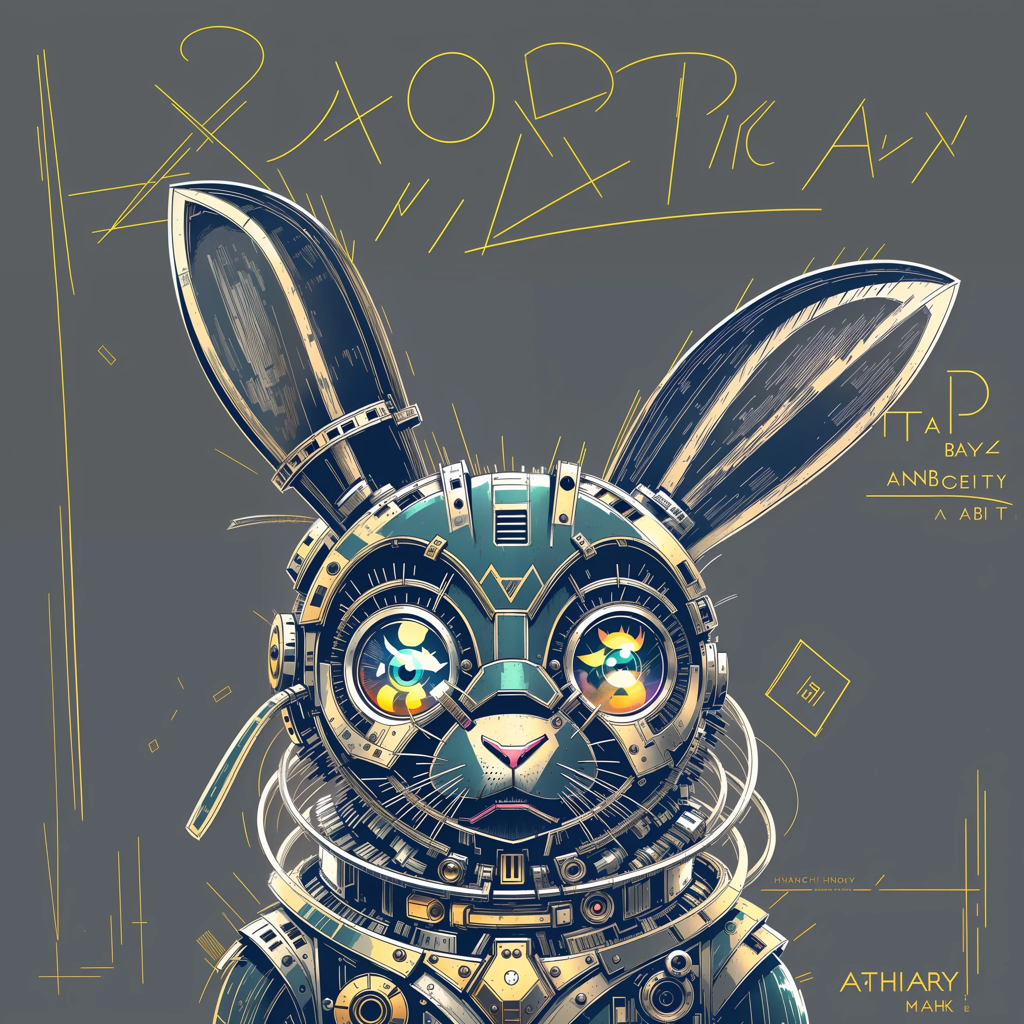 rabbit drawing, rabbit robot, machine, anthropomorphic rabbit, rabbit, robot, r/art, r/art, anthropomorphic robot [ things], furry art, only rabbit face, rabbit ears, mechanical rabbit, steampunk, punk, gear