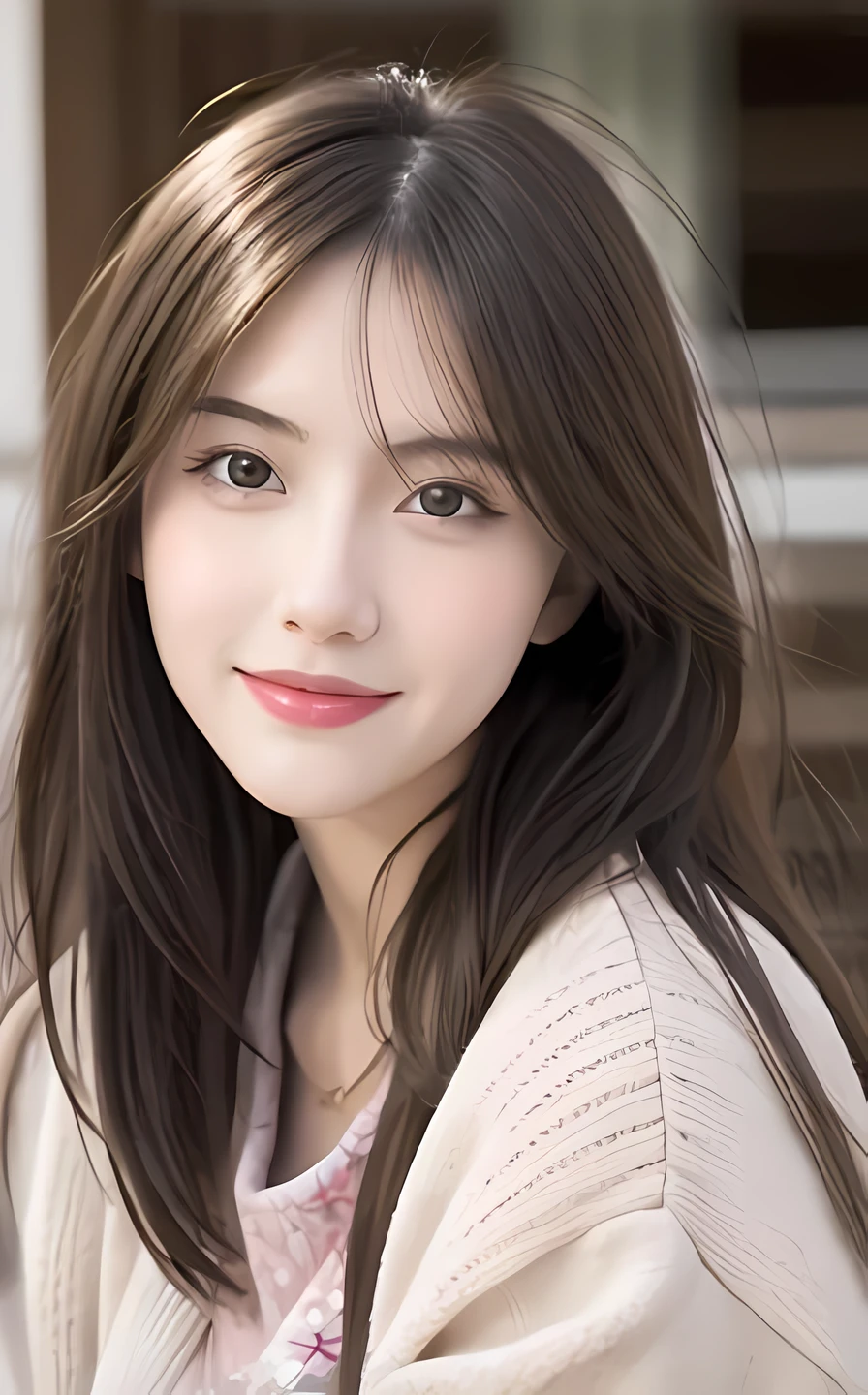 best quality, ultra high res, (photorealistic:1.4), (detailed beautiful girl:1.4), (medium breasts:0.8), looking_at_viewer, Detailed facial details, beautiful detailed eyes,pink hair, blue eyes, slender, haunting smile, (makeup:0.3), red lips, highly detailed clothes, (ulzzang-6500-v1.1:0.3)