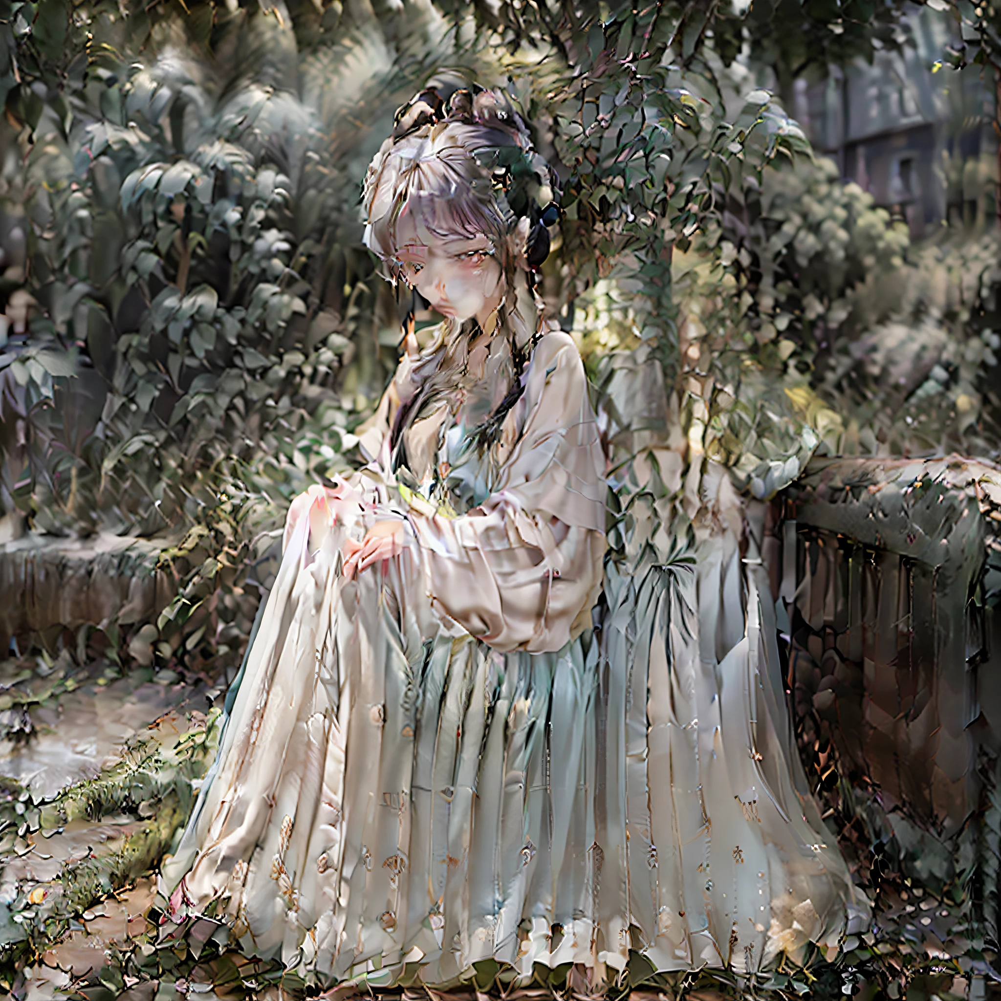 Waiting for the rain, corner, shorts, sandals, royal sisters, long legs, umbrella, gray hair, ahoge, ponytail, mole under the eyes, ears covered, gloomy (expression), closed eyes, from the side, sony fe gm, depth of field, modern, 16k
