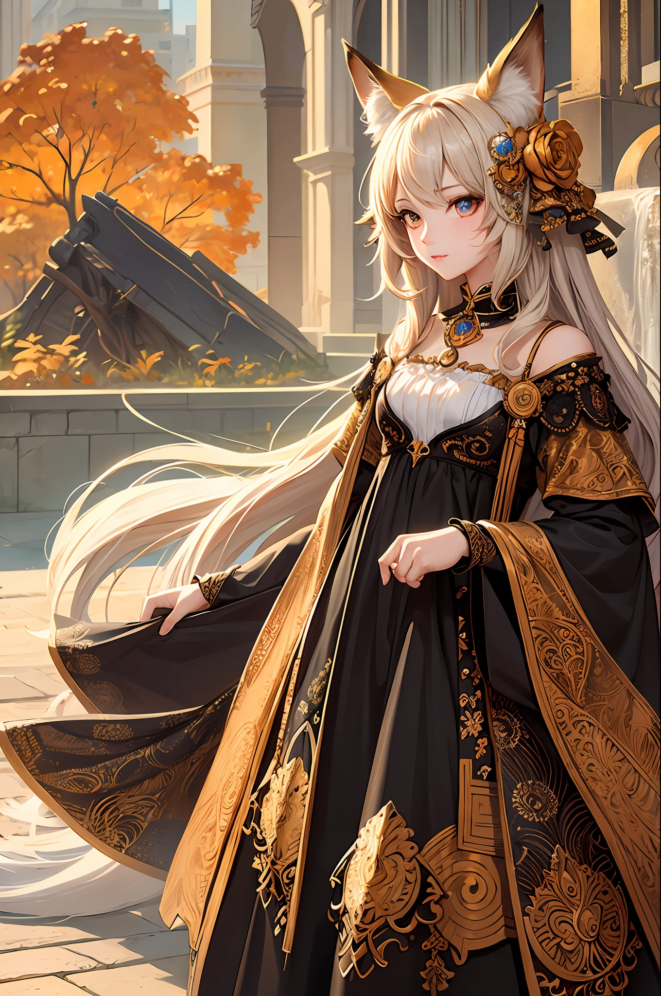 Fox Girl (Masterpiece, Top Quality, Best Quality, Official Art, Beauty and Aesthetics: 1.3), (1girl: 1.3), Extremely Detailed, (Fractal Art: 1.3), Colorful, Most Detailed