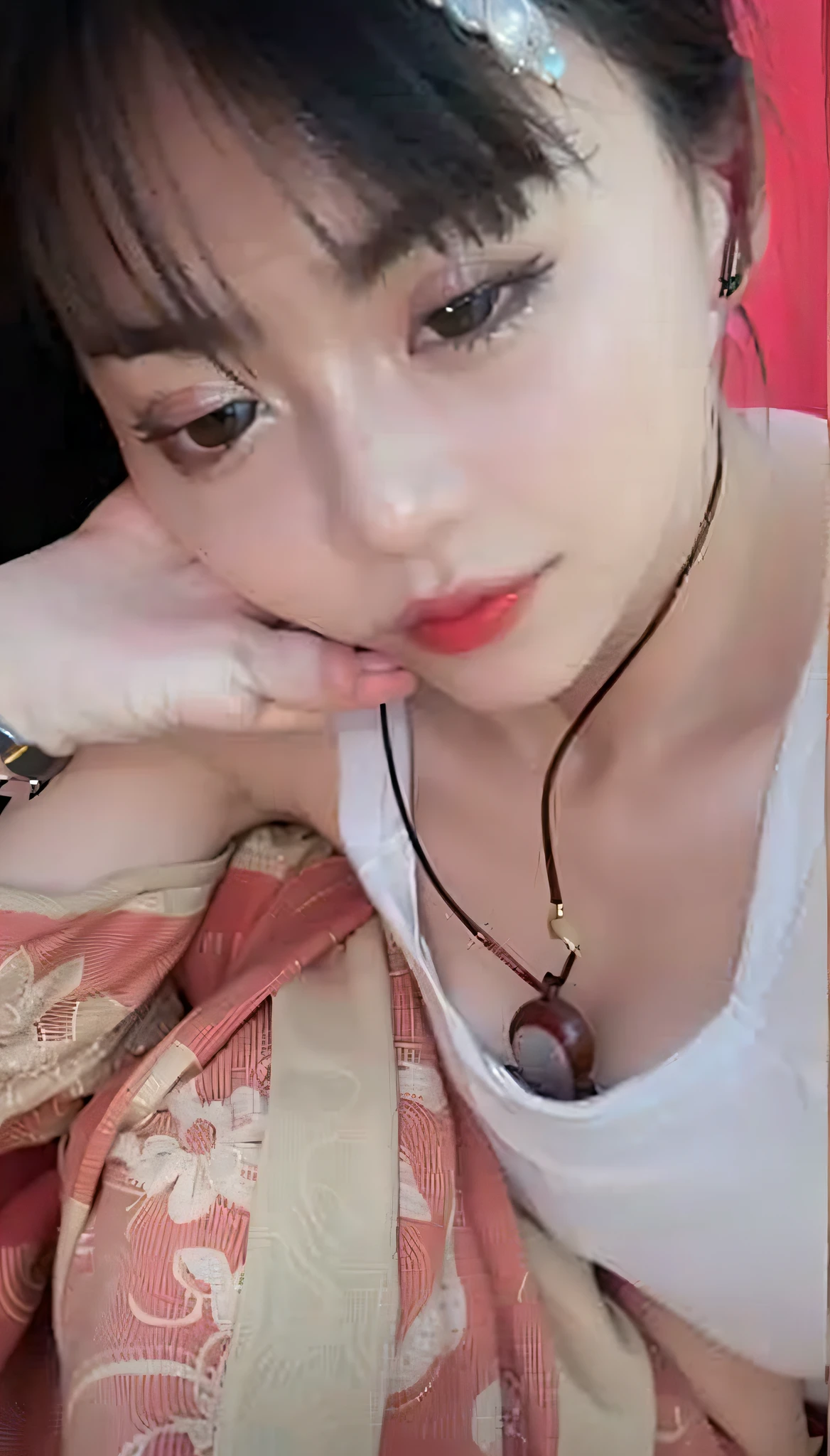 Close-up of a woman with a necklace around her neck, evening: 1.7), Japan, Tokyo, city view, in front of the window,
Standing under the gaze,
(White_kimono:1.3), cleavage,
black_hair, long_hair, hair_pulled_back, parted_lips, purple_eyes, braids,
1 girl, 24 years old, mature female, beautiful fingers, beautiful long legs, beautiful body, beautiful nose, beautiful character design, perfect eyes, perfect face,
Looking at the viewer, in the center of the image,
NSFW, official art, extremely detailed CG unity 8k wallpaper, perfect lighting, colorful, Bright_Front_face_Lighting,
(Masterpiece: 1.0), (best_quality: 1.0), Ultra High Resolution, 4K, Ultra Detail,
Photography, 8K, HDR, High Resolution, Absurd:1.2, Kodak Portra 400, Film Grain, Background Blur, Bokeh:1.2, Lens Flare, (vibrant_color:1.2)
(beautiful, large_Breasts:1.4), (beautiful_face:1.5),(narrow_waist),,breasts,nice big breasts,naughty anime style,beautiful anime high school girls with emphasis on big tits, naughty anime style, smooth anime CG art,beautiful anime girls, naughty anime style, realistic anime girl rendering, shy, sexually suggestive,