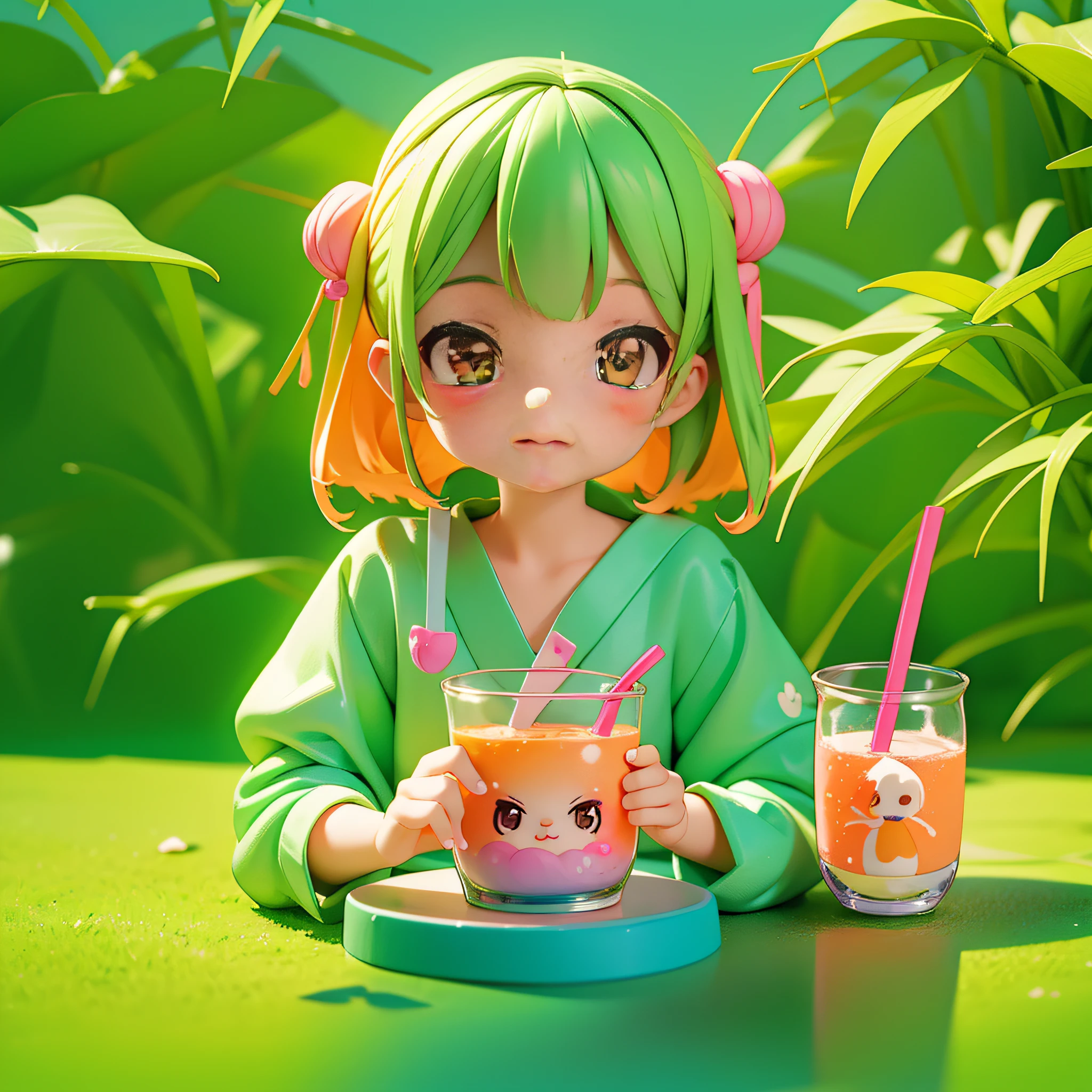 Cute  girl drinking drink with straw on table, kawaii style, cute digital painting, cute detailed digital art, realistic cute girl painting, cute digital art, cute anime girl, cute kawaii girl, cute art style, kawaii realistic portrait, soda theme girl, cute cartoon characters, cute characters, guvez style artwork, cute detailed artwork