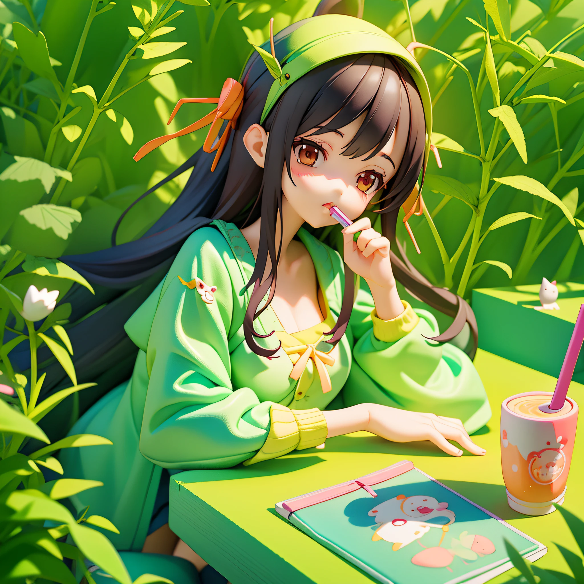 anime girl drinking a drink at a table with a straw, adorable digital painting, cute detailed digital art, realistic cute girl painting, cute digital art, cute anime girl, cute kawaii girl, cute art style, kawaii realistic portrait, soda themed girl, cute cartoon character, cute character, artwork in the style of guweiz, cute detailed artwork