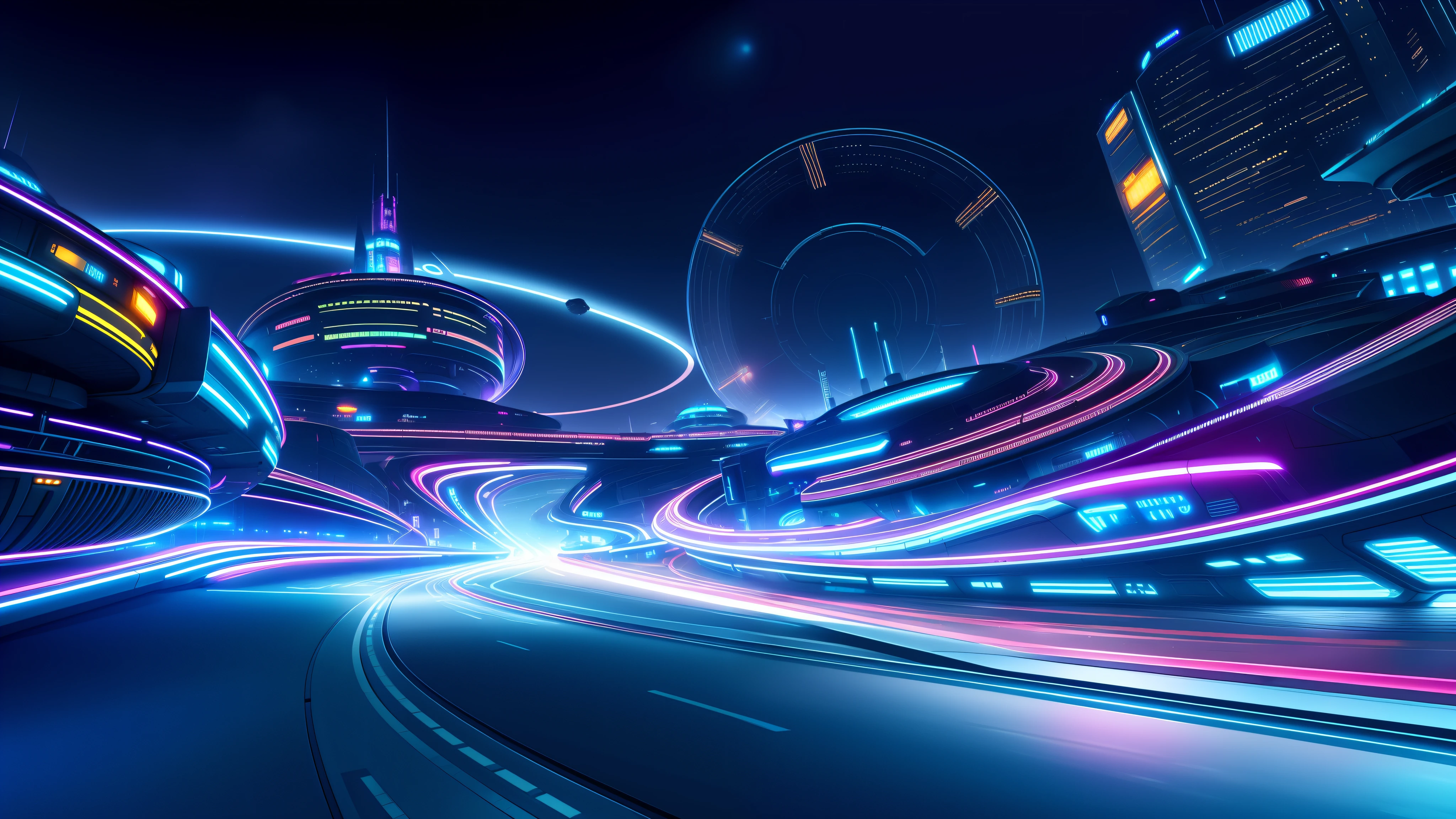 City street closeup with lots of lights, futuristic spaceport, futuristic street, 4K punk wallpaper, amazing wallpaper, futuristic city street, 4K HD illustration wallpaper, sci-fi night scene, futuristic city background, futuristic portal, digital artwork 4k, sci-fi fantasy desktop wallpaper, futuristic digital art, space port city