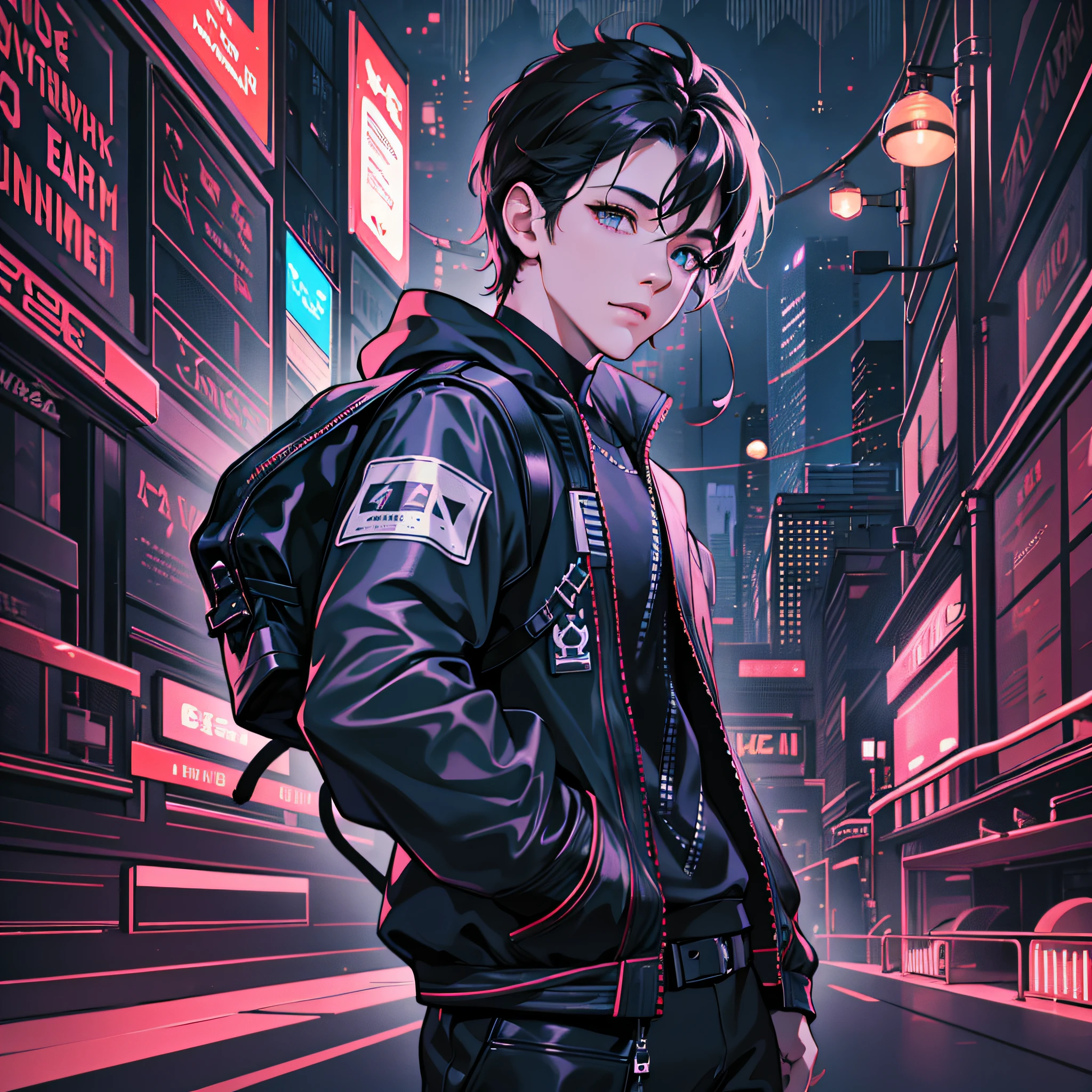 ultra detail, high resolution, ultra detailed, best quality, amazing, top quality, extremely detailed CG unity 8k wallpaper, cinematic lighting, cat fanboy, cyberpunk, dark boy