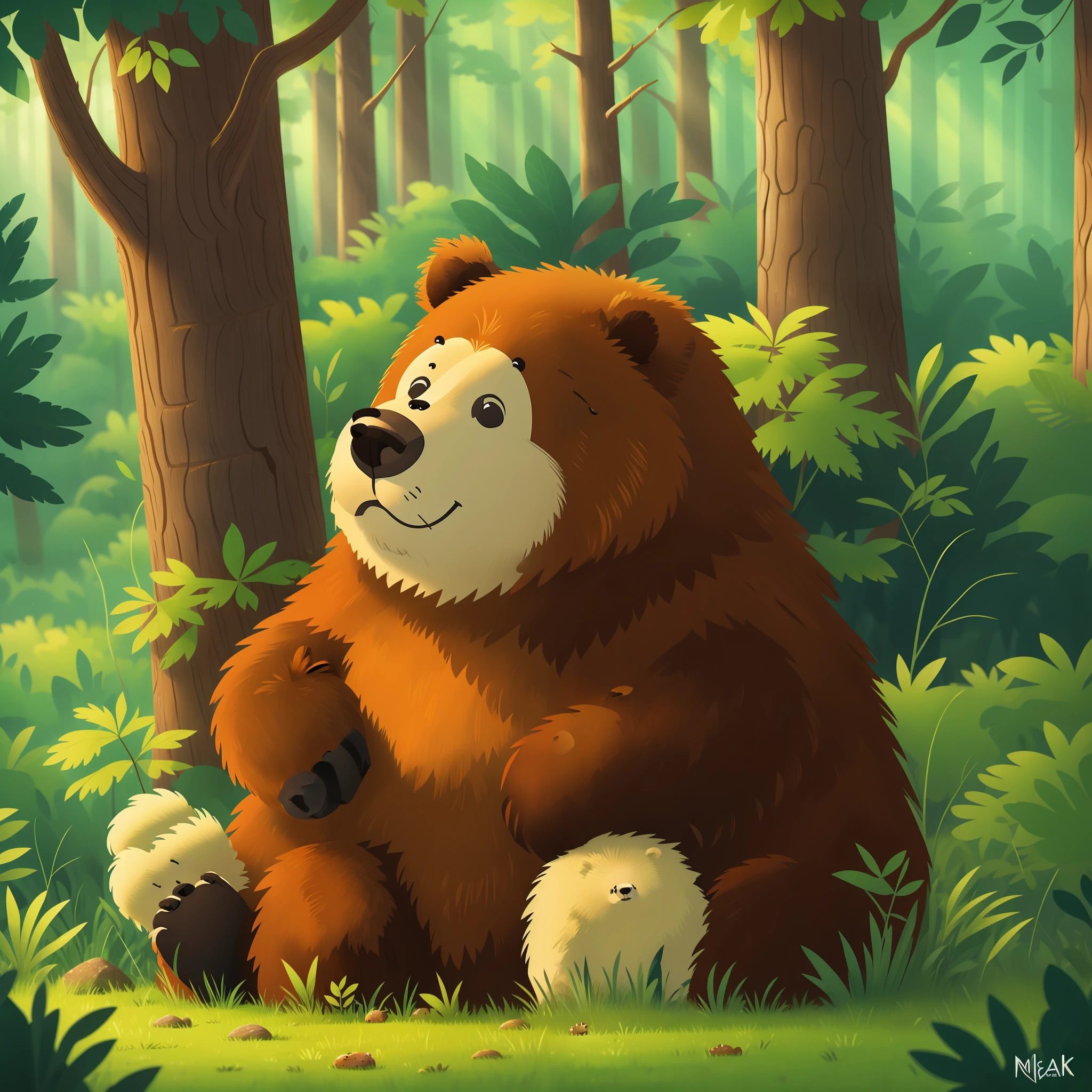 Sad bear in the forest