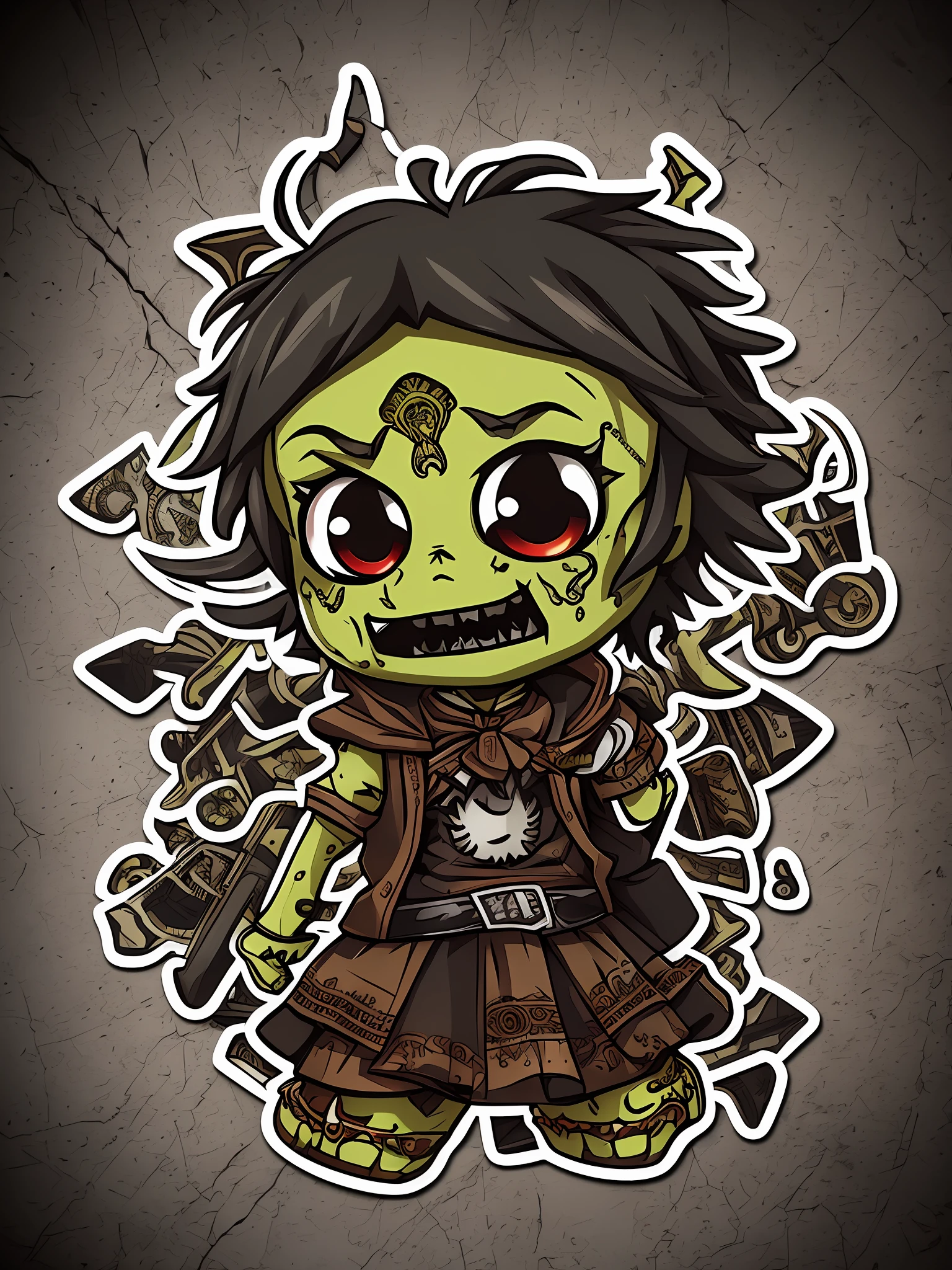 ((sticker)), chibi zombie, promo photo, intricate details, hdr, cinematics, adobe lightroom, very detailed