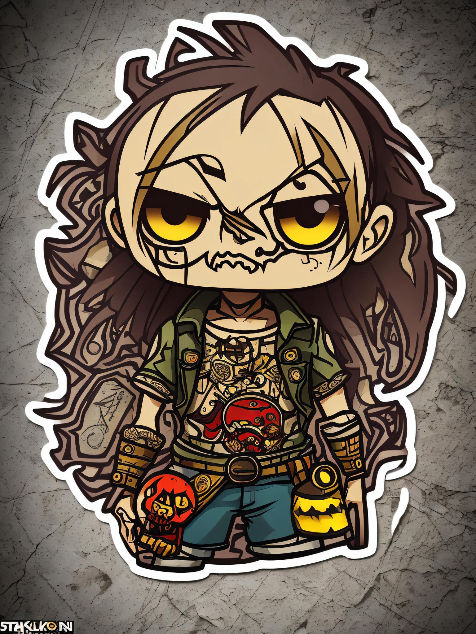 ((sticker)), chibi zombie, promo photo, intricate details, hdr, cinematics, adobe lightroom, very detailed