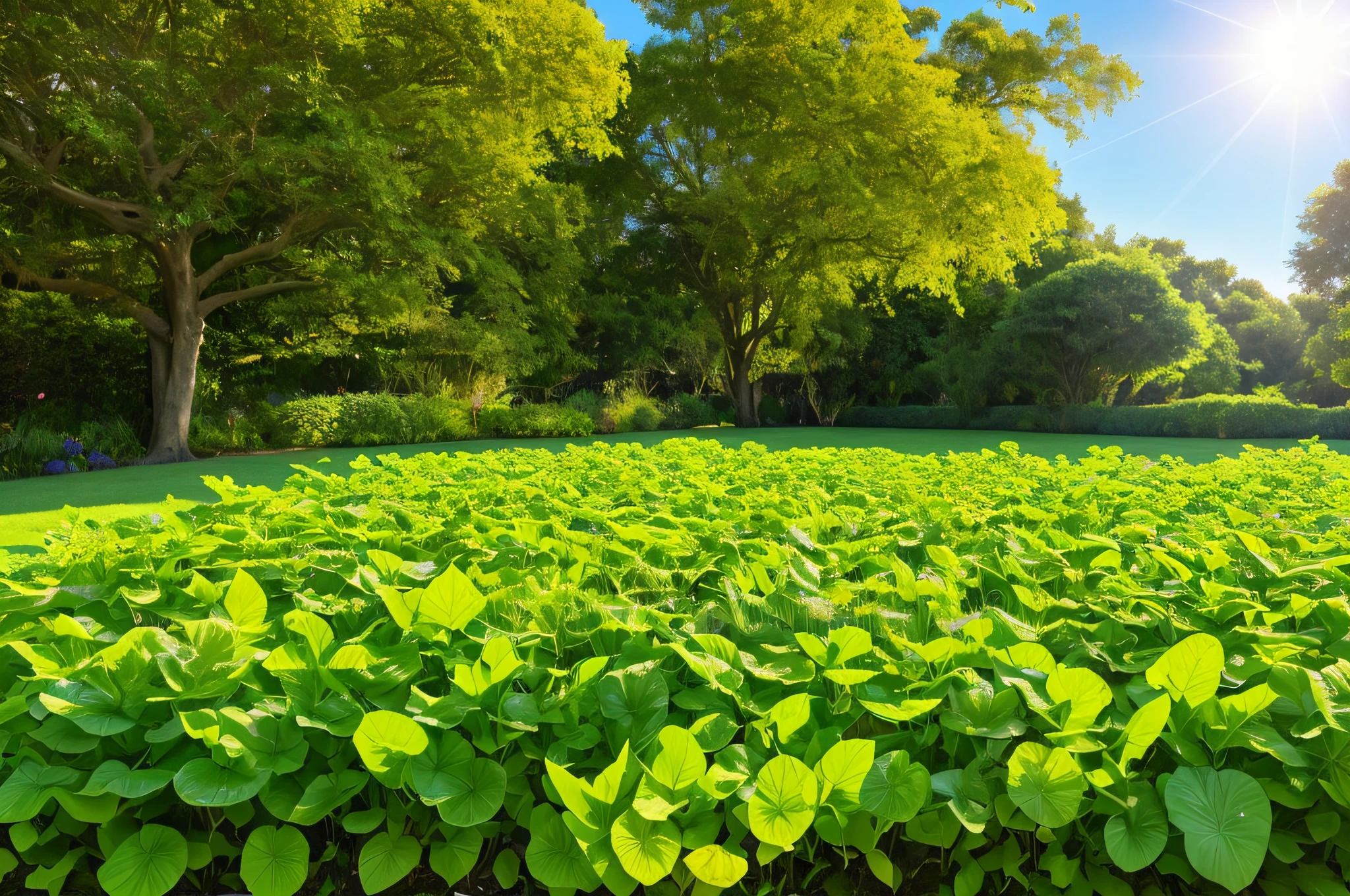 araffe growing in a garden with green leaves and a bright sun, vegetable foliage, big leaves and stems, greens), big leaves foliage and stems, large leaves, lettuce, green, grey vegetables, crisp and sharp, sunlit, backlight green leaves, vegetable, stock image, osr, brocade, “organic, large bosum, stock photo