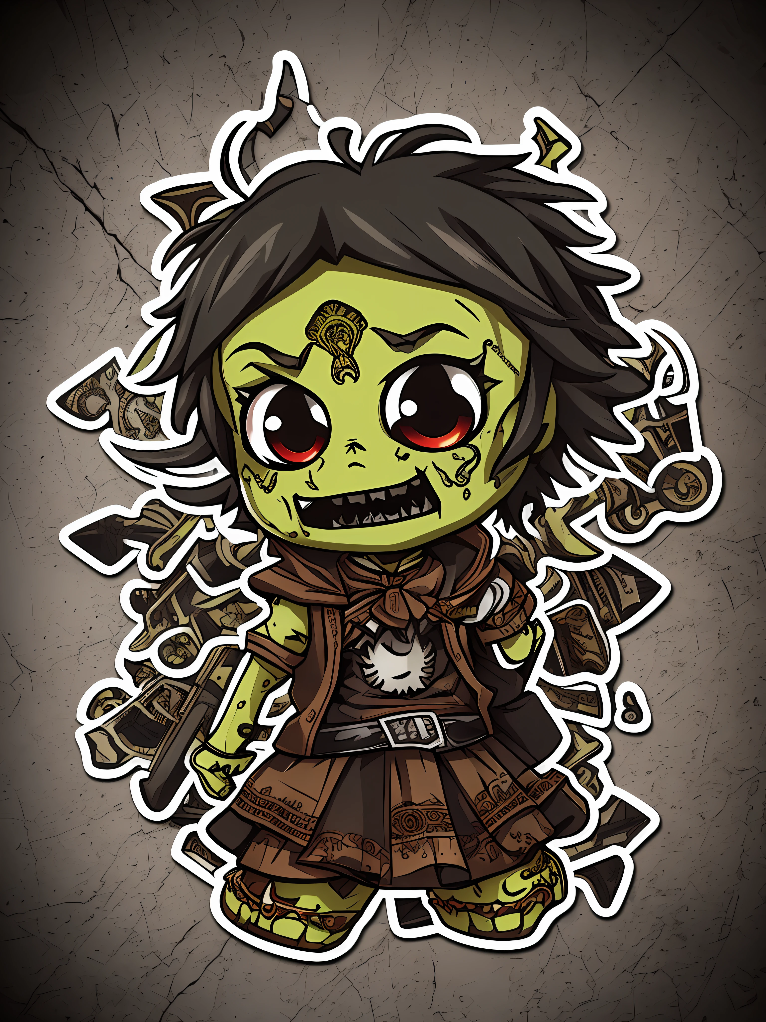 ((sticker)), chibi zombie, promo photo, intricate details, hdr, cinematics, adobe lightroom, very detailed
