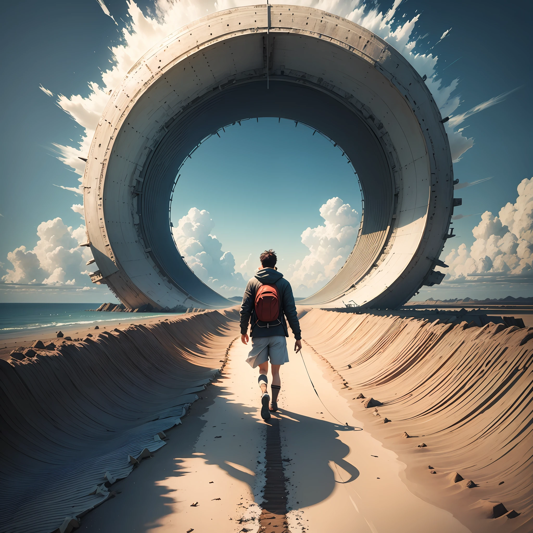 An image of a person walking towards an open horizon, representing the journey in search of personal growth and overcoming challenges. --auto --s2