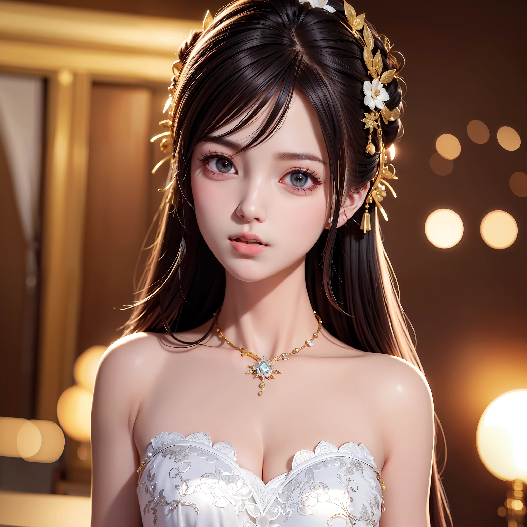 best quality, masterpiece, highres, 1girl,china wedding dress,hair ornament,necklace, jewelry,Beautiful face,upon_body, tyndall effect,photorealistic, dark studio, rim lighting, two tone lighting,(high detailed skin:1.2), 8k uhd, dslr, soft lighting, high quality, volumetric lighting, candid, Photograph, high resolution, 4k, 8k, Bokeh