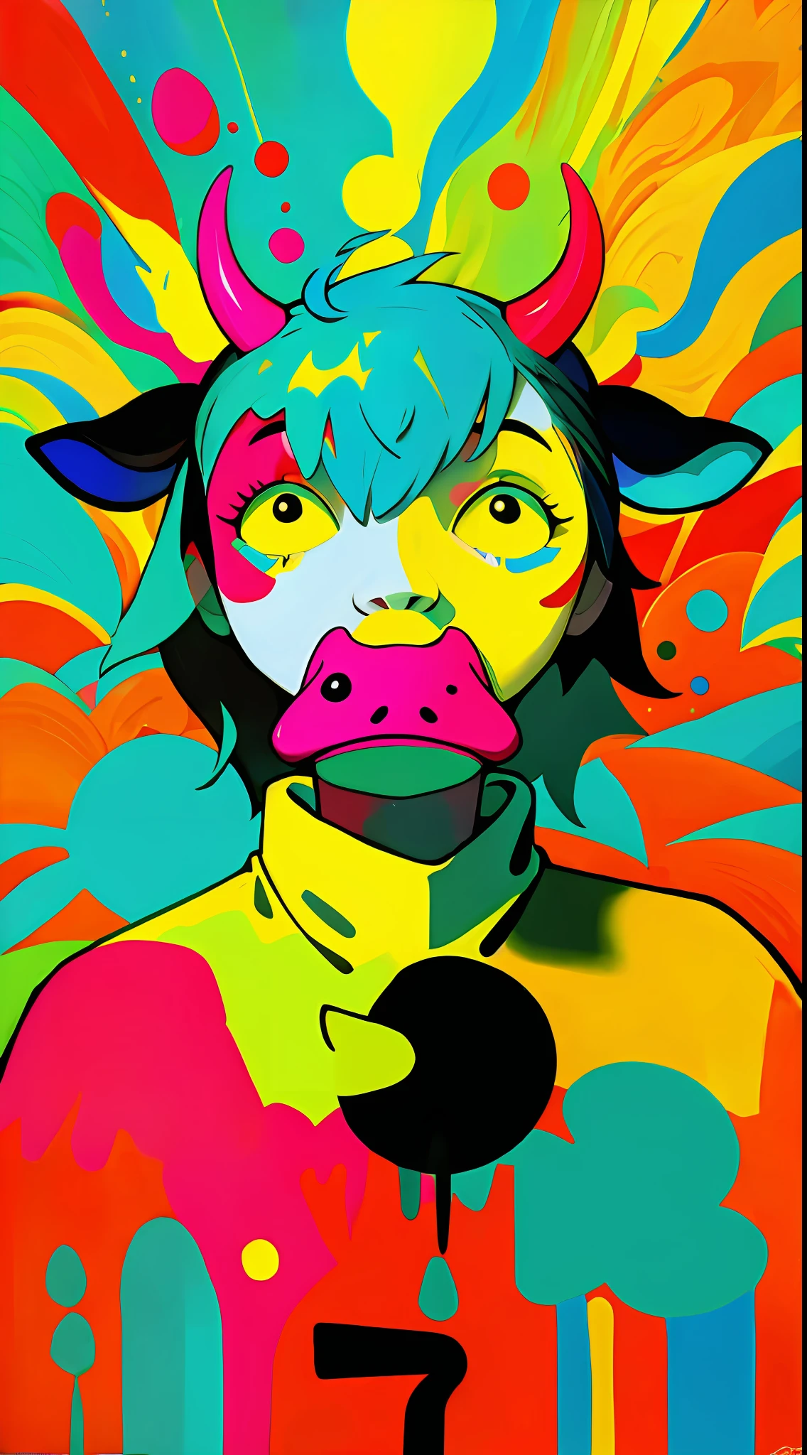 Vindictive cow, colorful, abstract expressionism