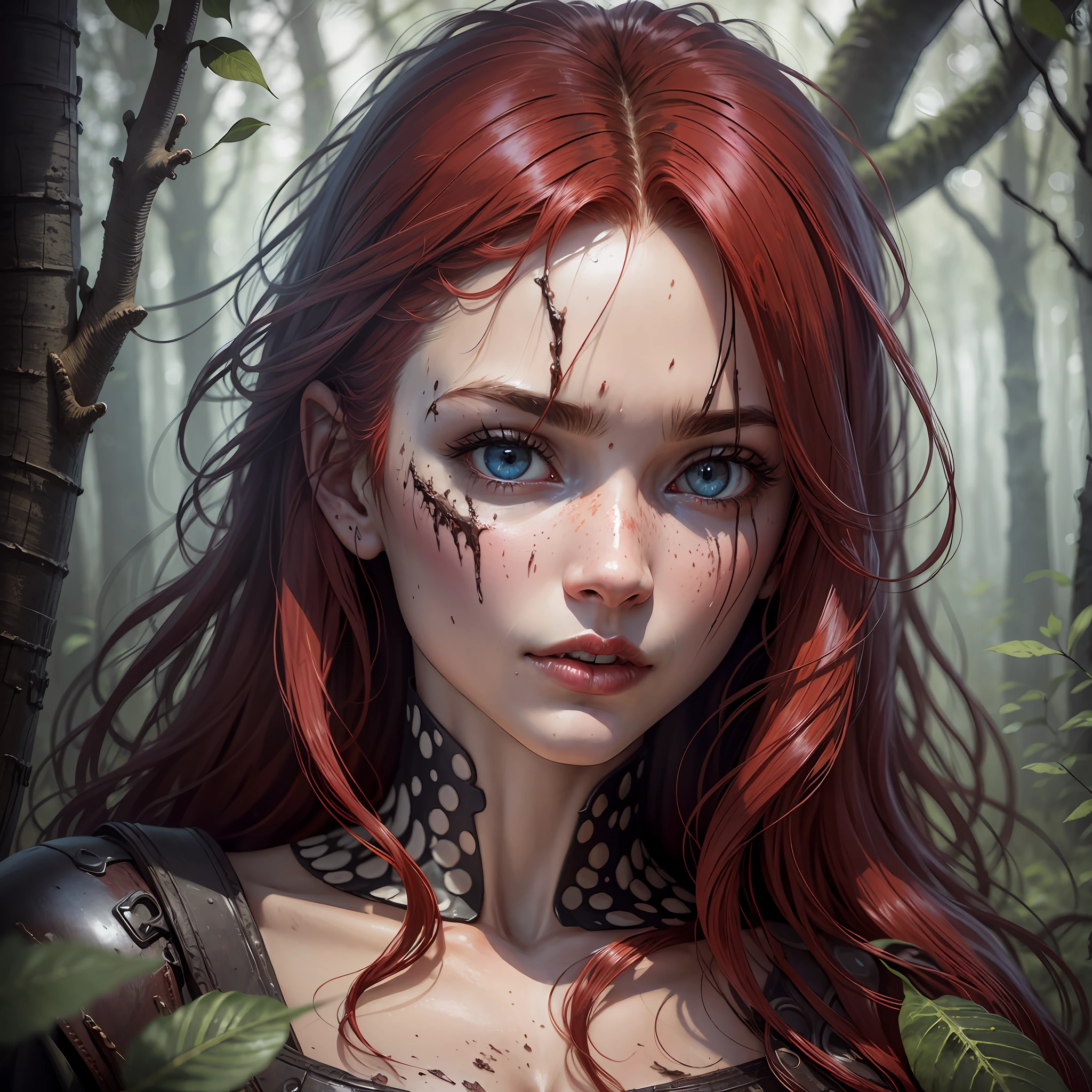 red-haired woman soon dark all dirty with mud, (whole body), with medieval armor dark red color with shade of dark blue dirty with mud, all skin dirty with mud, a short white skirt dirty with mud, 1woman plunged in the mud, from the swamp full of clay, lots of rain, rainy night, very dark night sober weather nebrina compresses the whole forest, night forest with full moon with lots of clouds, very realistic bush, face full of mud, body all dirty with mud in the swamp, windy and falling leaves from the trees in an ultra realistic forest, an ultra dark forest, full of fog (night 1.3), (dark 1.4), modelshoot style analog stylemdjrny-v4 stylenousr robotulzzang-6500-v1.1, 3D,(raw photo: 1.2), (photorealistic: 1.4) ultra realistic GGI, wallpaper, realistic body eyes ultra realistic, 4 finger and one thumb, realistic hair, fine details, realistic breast, (medium breasts) realistic mouth, ultra realistic pupil, realistic eyebrow, --auto --s2