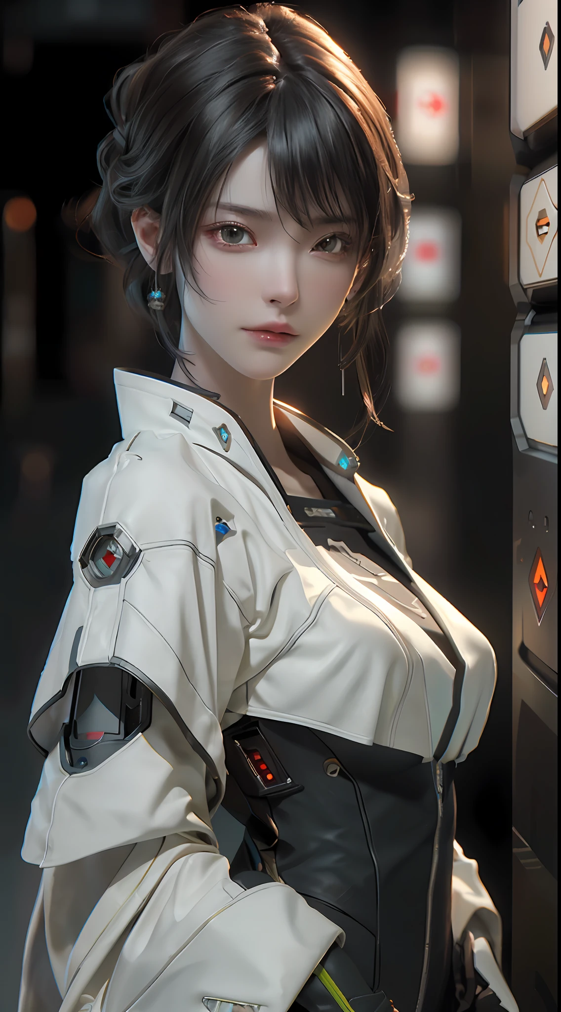 ((Best quality)), ((masterpiece)), (detailed:1.4), 3D, an image of a beautiful cyberpunk female,HDR (High Dynamic Range),Ray Tracing,NVIDIA RTX,Super-Resolution,Unreal 5,Subsurface scattering,PBR Texturing,Post-processing,Anisotropic Filtering,Depth-of-field,Maximum clarity and sharpness,Multi-layered textures,Albedo and Specular maps,Surface shading,Accurate simulation of light-material interaction,Perfect proportions,Octane Render,Two-tone lighting,Wide aperture,Low ISO,White balance,Rule of thirds,8K RAW,