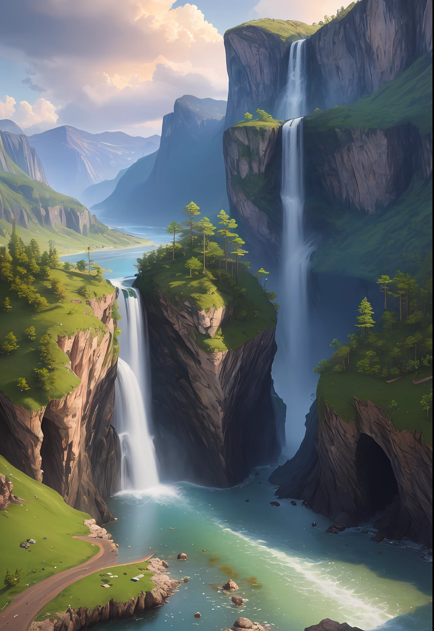landscape,water,(extremely detailed CG unity 8k wallpaper), most beautiful artwork in the world,professional majestic oil painting,intricate, High Detail, Sharp focus, dramatic, photorealistic painting art