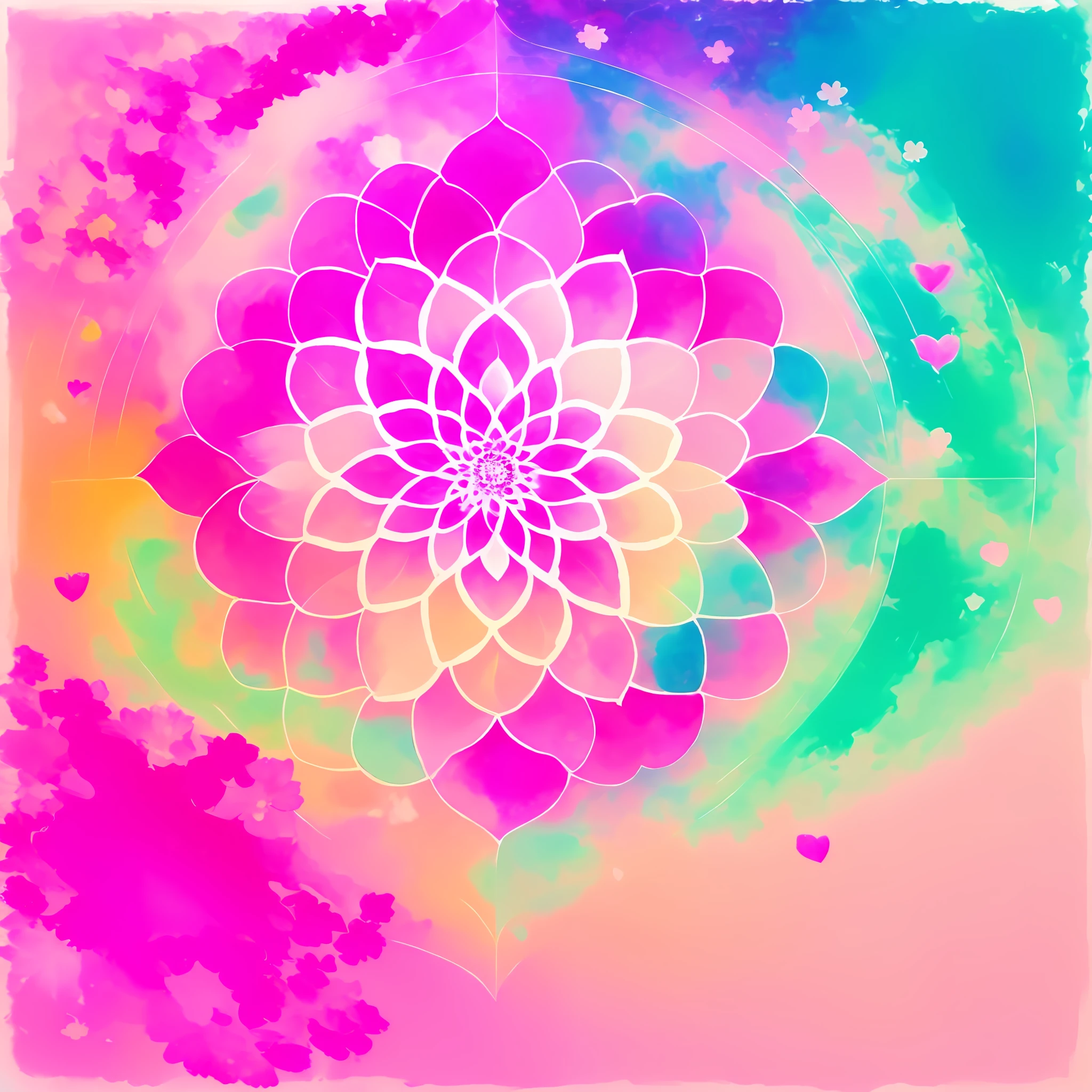 Flower painting with heart in the center, pale pastel coloring, pink pastel, pastel simple art, pastel color flower background, flower of life, astral pattern, psychedelic painting, pastel artwork, spring colors, astral look, colorful pastel, flower ethereal effect, lotus mandala, pastel art, psychedelic dust, Pastel style painting, candy pastel