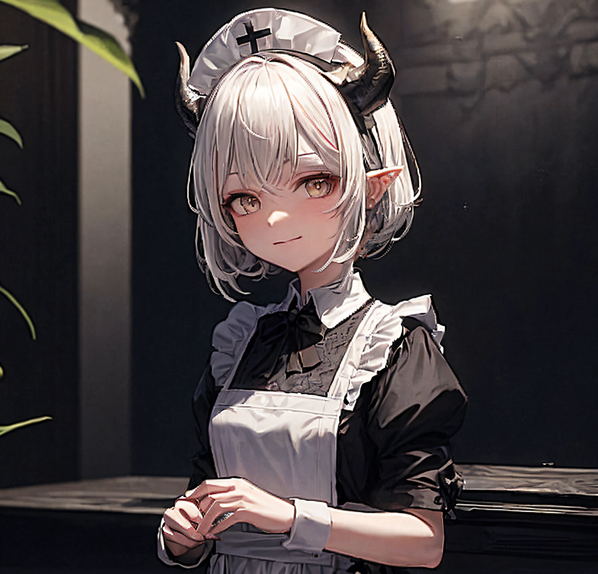 there is a woman with a devil horns headband and a dress, artwork in the style of guweiz, guweiz on pixiv artstation, cosplay of a catboy! maid! dress, maid outfit, guweiz, guweiz on artstation pixiv, maid, maid dress, anime girl in a maid costume, gorgeous maid, 