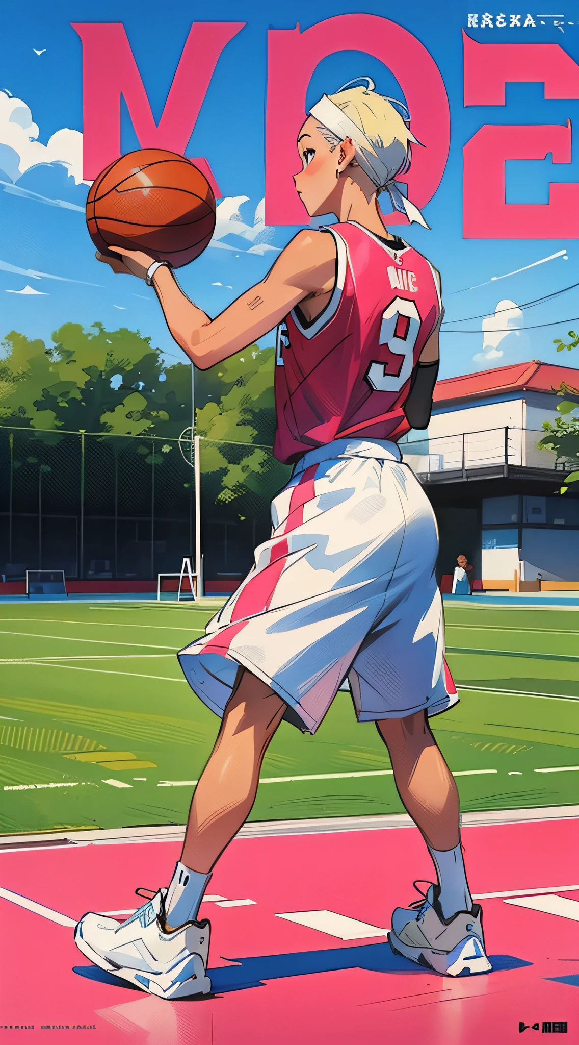 basketball, outdoor, blue, white, pink, red, magazine cover, --auto --s2