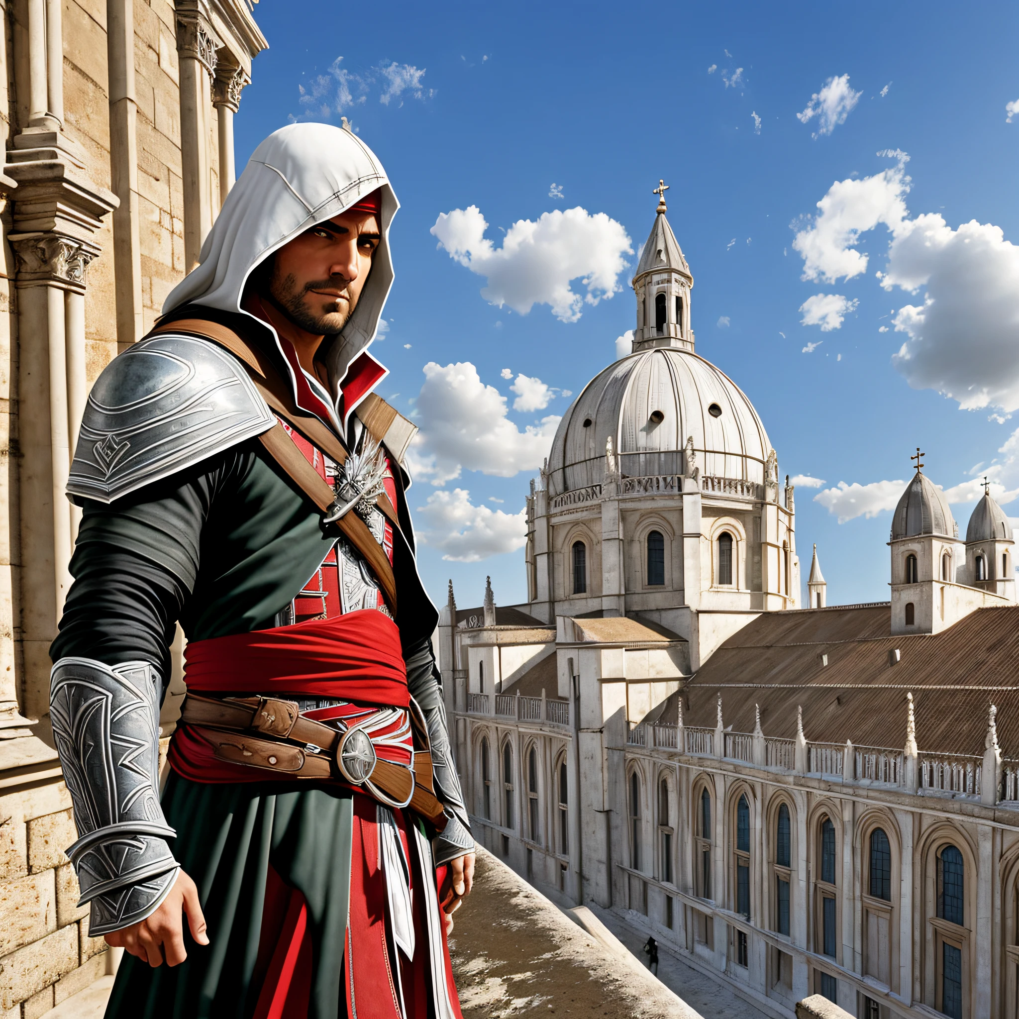 Ezio Auditore in Lisbon on the roof of Jerónimos Monastery --auto --s2