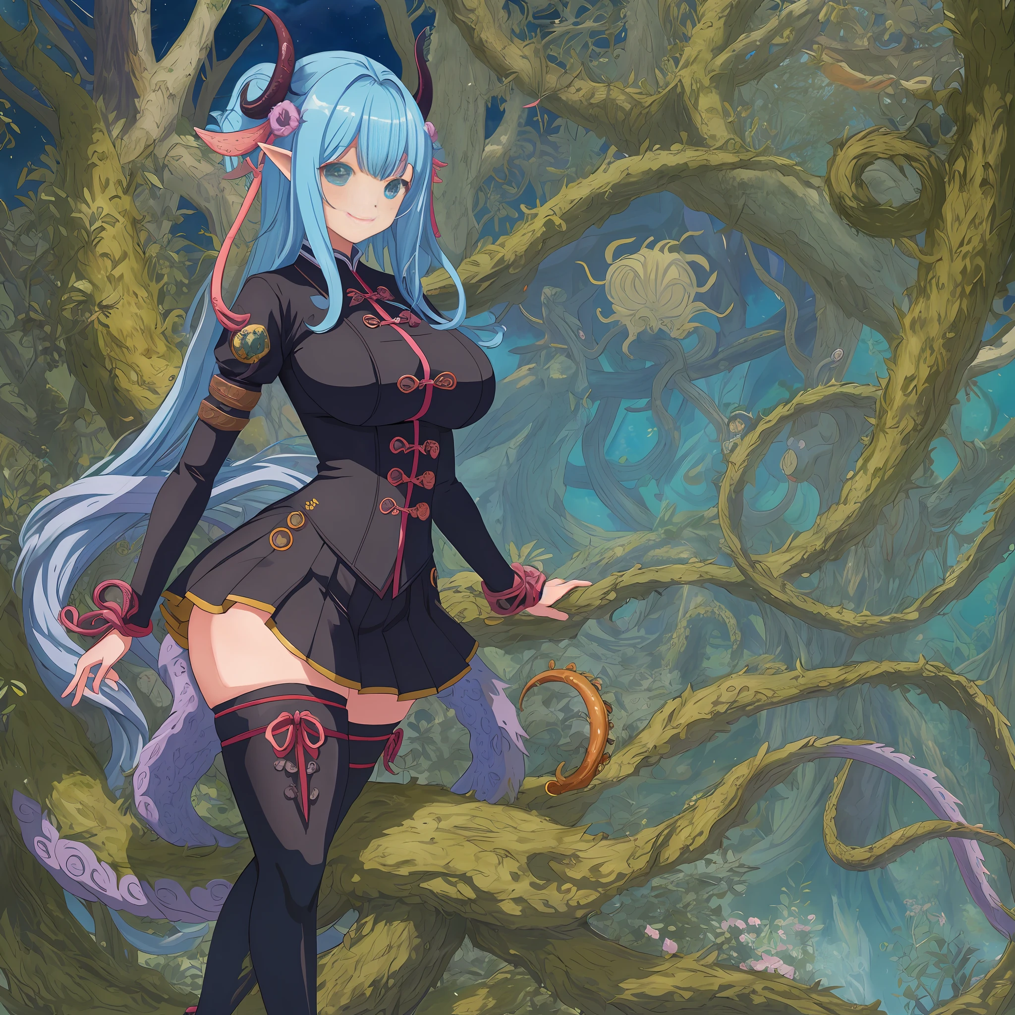 Anime girl with very big breasts and very big ass, full body Xianxia, small curvy , ((solo girl)), supine, big, big ass, miniskirt, ((thighhigh)),((solo))、(POV)))、,curvy,(thighhigh),((succubus))、(smile), pixiv3dcg,, Negative, Pixiv, Ecchi, Otporro Potion, Full Body Commission Four, Top Rated on pixiv, Ecchi Anime Style, Seductive Anime Girl, pixiv, Very Strange Looking Creature with Long Tail, Humanoid Thistle Monster, Tentacle Beast, Detailed Mau, Tentacle Monster, Pathfinder, Lovecraft Creature, D&D Creature, Niall Rathotep, ornate tentacles growing around, alien flora and fauna, elder thing, crazy details, full color illustration, azathoth