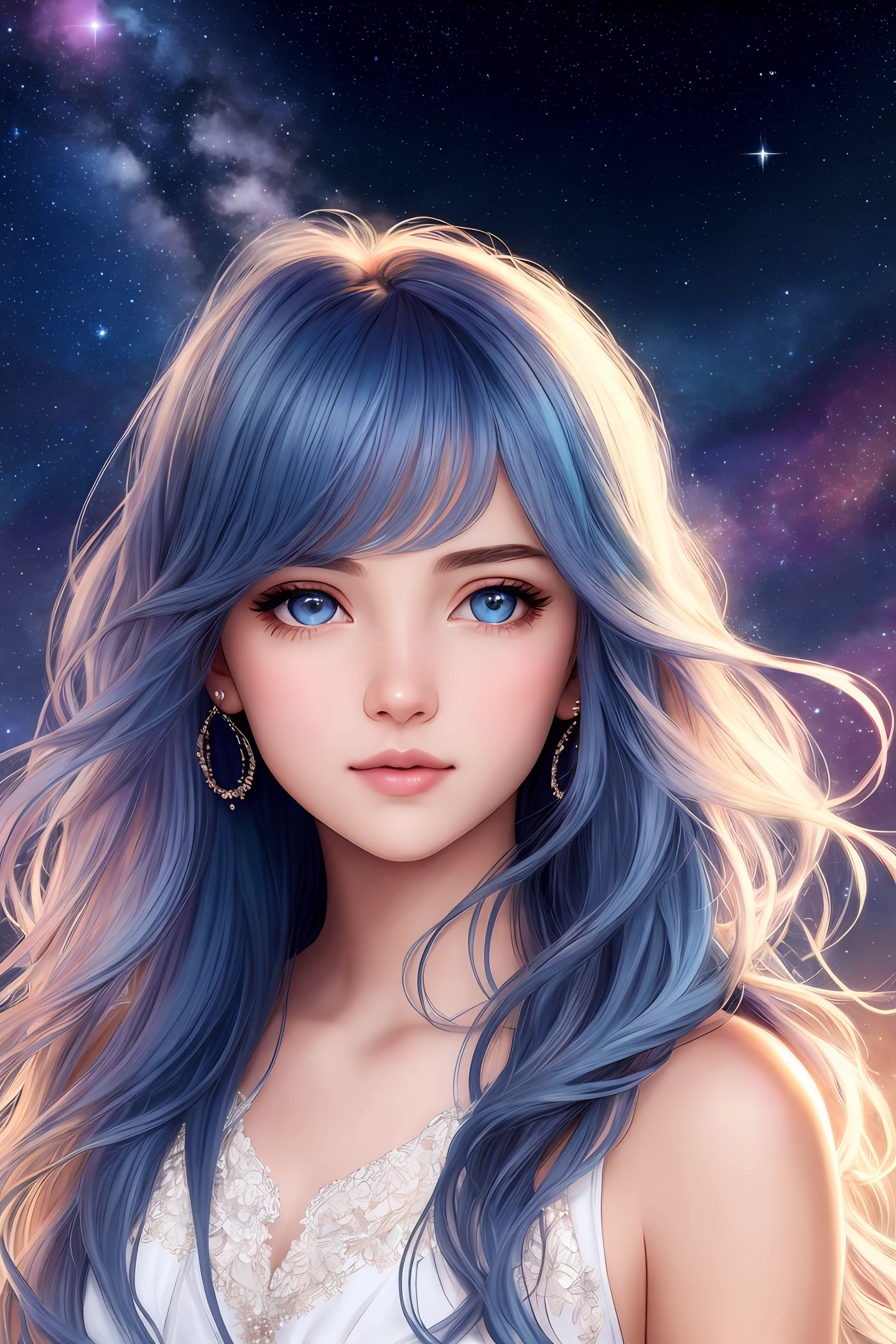 {{best quality}}, {{masterpiece}}, {{ultra-detailed}}, {illustration}, {detailed light}, {an extremely delicate and beautiful}, a girl, {beautiful detailed eyes}, stars in the eyes, messy floating hair, colored inner hair, Starry sky adorns hair, depth of field