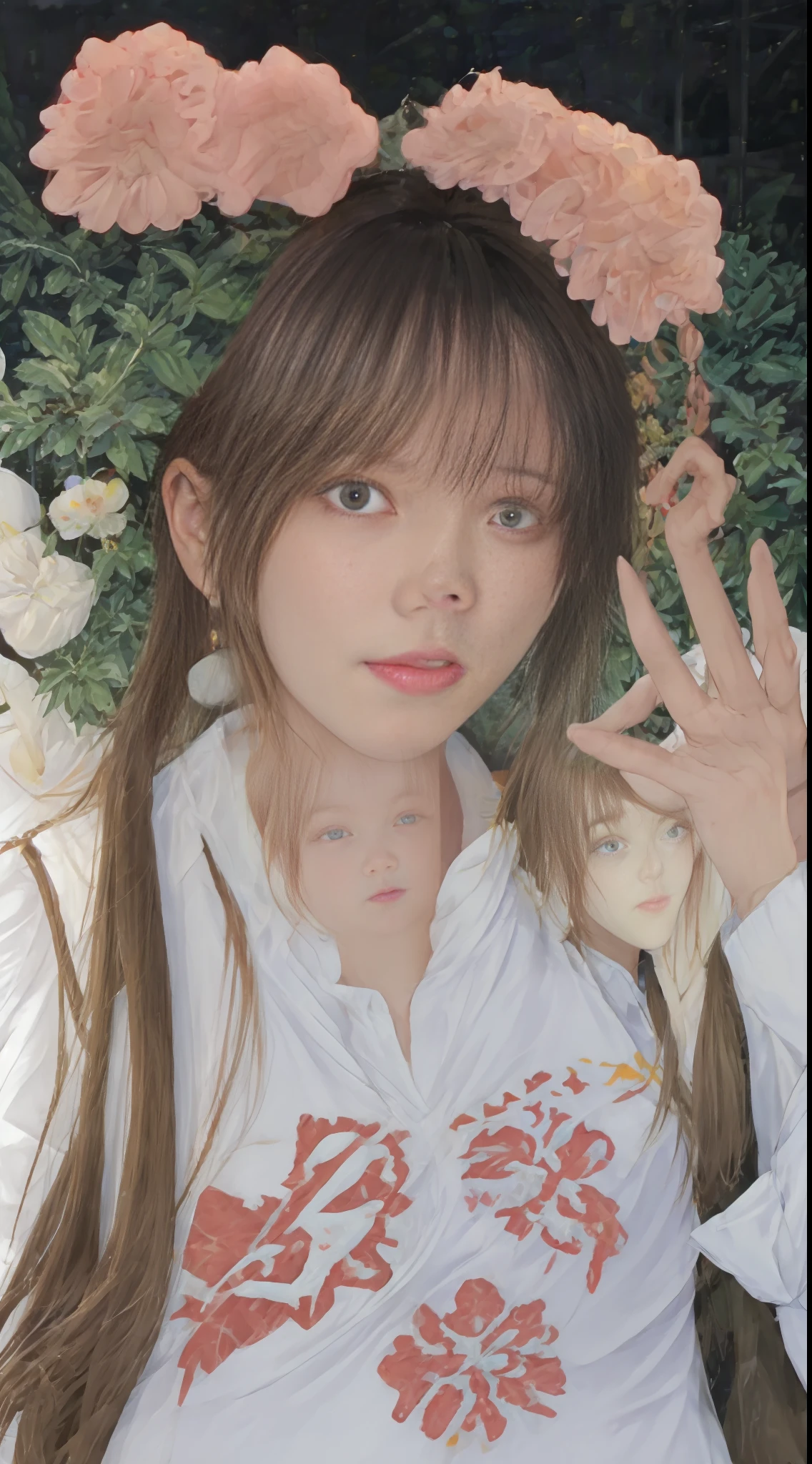 (8K, 4K, Best Quality, Highres:1.2), (Masterpiece, Realistic, Photo Realistic:1.37), 1girl, Solo, Beautiful Face, Eyelashes, Nose, Shiny Lips, (Fine Eyes, Looking at the Audience, Fair Skin, White Skin: 1.2), Good Complexion, Upper Body, (Nudity: 1.2), Big Breasts, Outdoor Hot Spring, Side Up, long hair ridiculous, blonde, pink hair, bangs, youthful, aging,