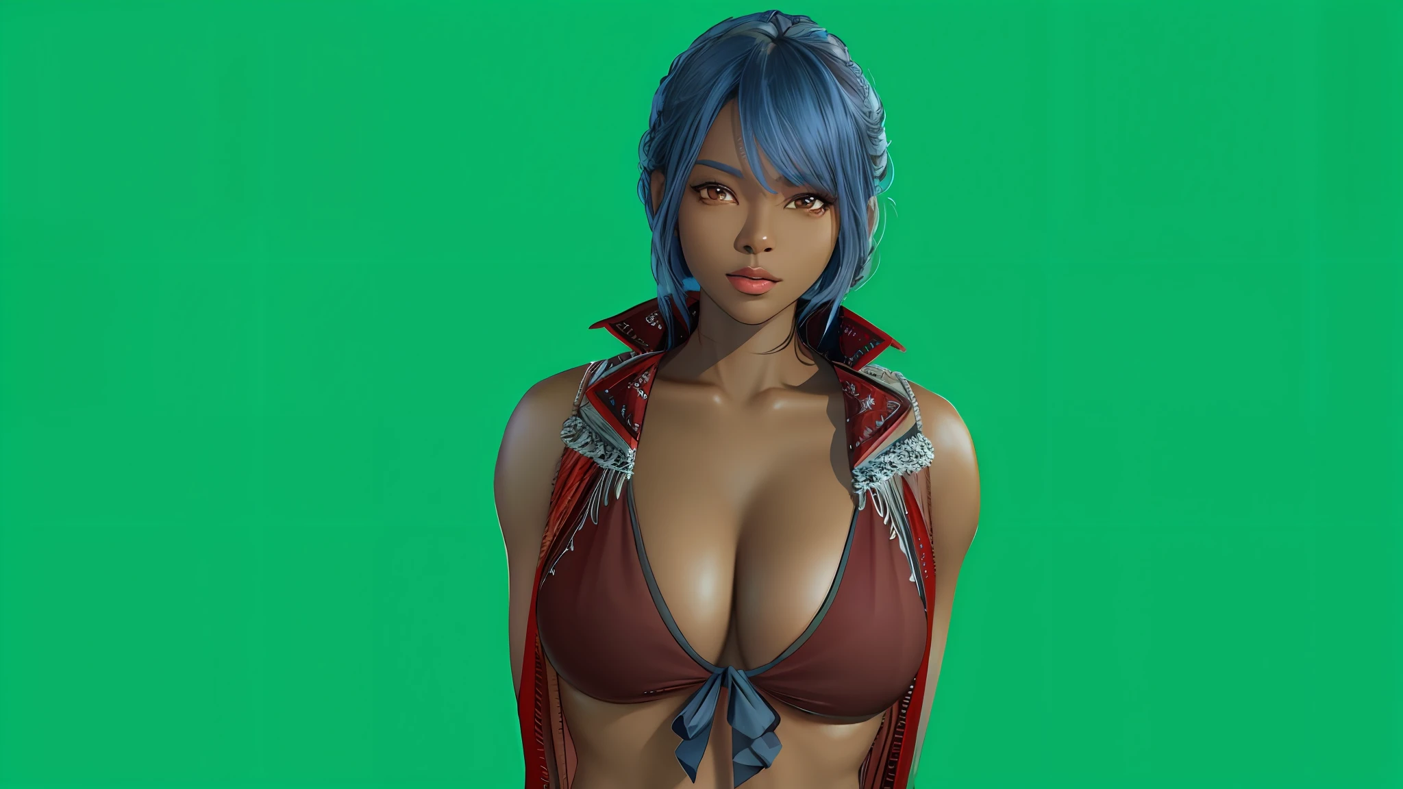 Dark skin, masterpiece, best quality, high quality, high definition, high quality texture, high quality shadows, high detail, realism, cinematic light, side light, lens flare, ray tracing, sharp focus, blue skin