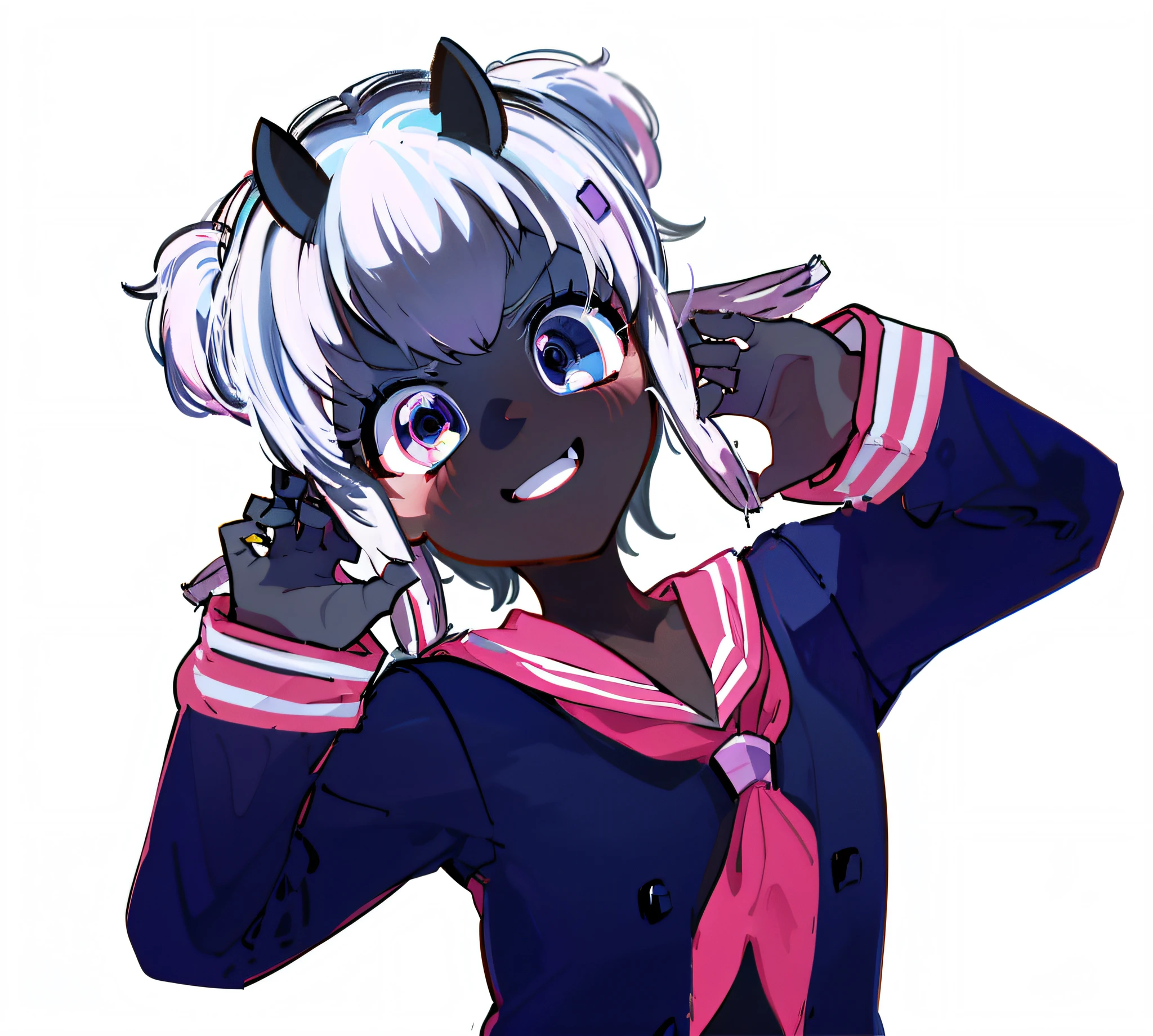 anime girl with white hair and blue eyes wearing a sailor outfit, gapmoe yandere grimdark, digital art from danganronpa, junko enoshima from danganronpa, demon anime girl, black anime manga girl, anime monster girl, gapmoe yandere, anime girl with cat ears, in an anime style, anime styled, anime moe artstyle
