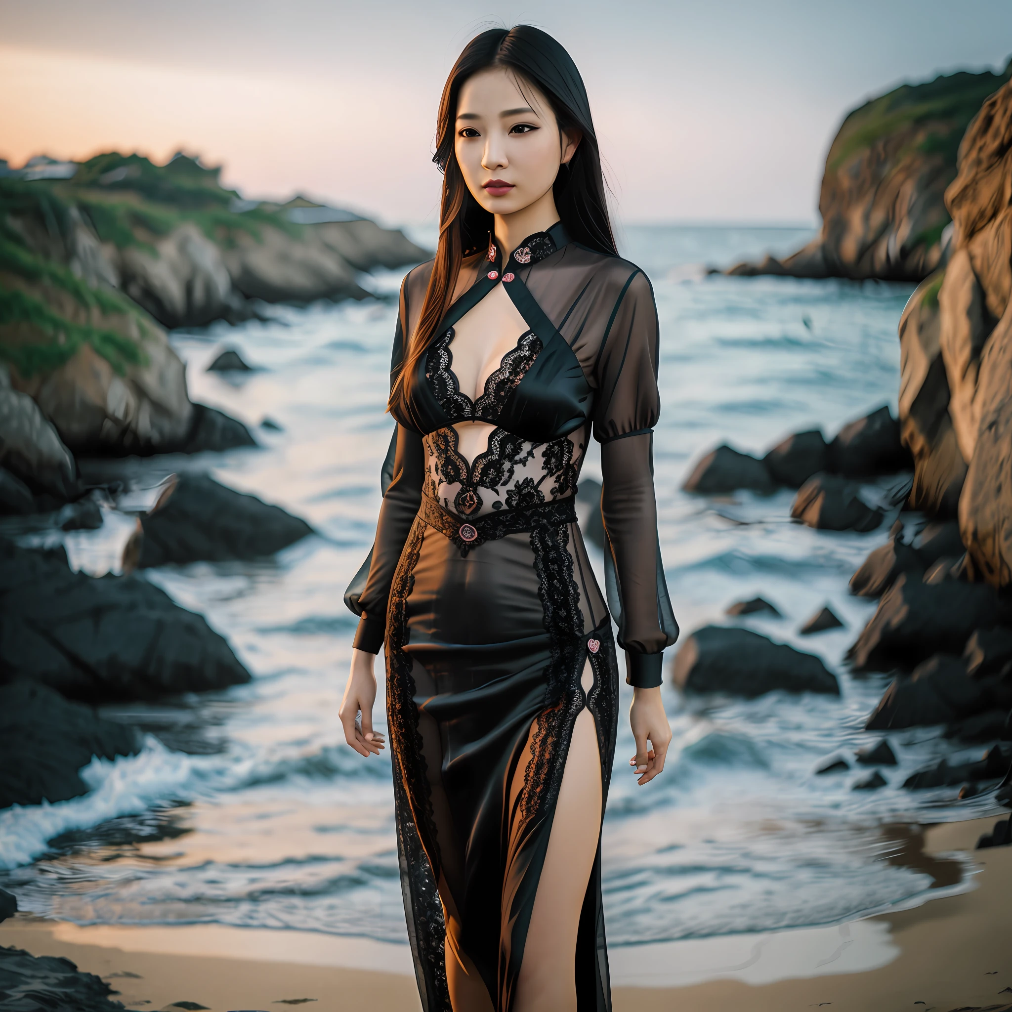 Big breasts Black silk