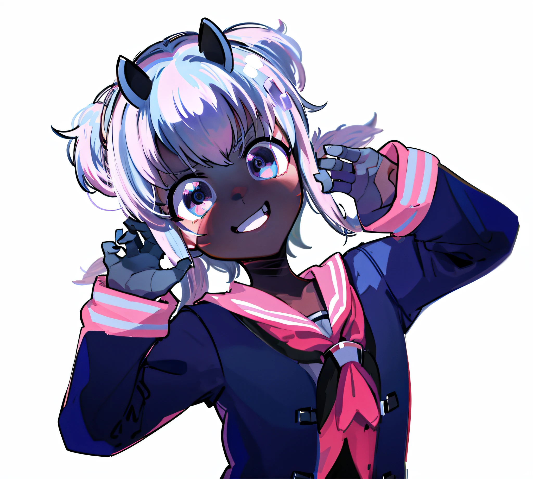 Anime girl with white hair and blue eyes wearing a sailor's outfit, Gapmoe Yandere Grimdark, Digital Art of Danganronpa, Junko Enoshima of Danganronpa, Demon Anime Girl, Black anime Manga Girl, Anime Monster Girl, Gapmoe Yandere, Anime Girl with Cat Ears, In an Anime Styled, Anime Styled, Anime Moe Artstyle, galaxy background, moon background