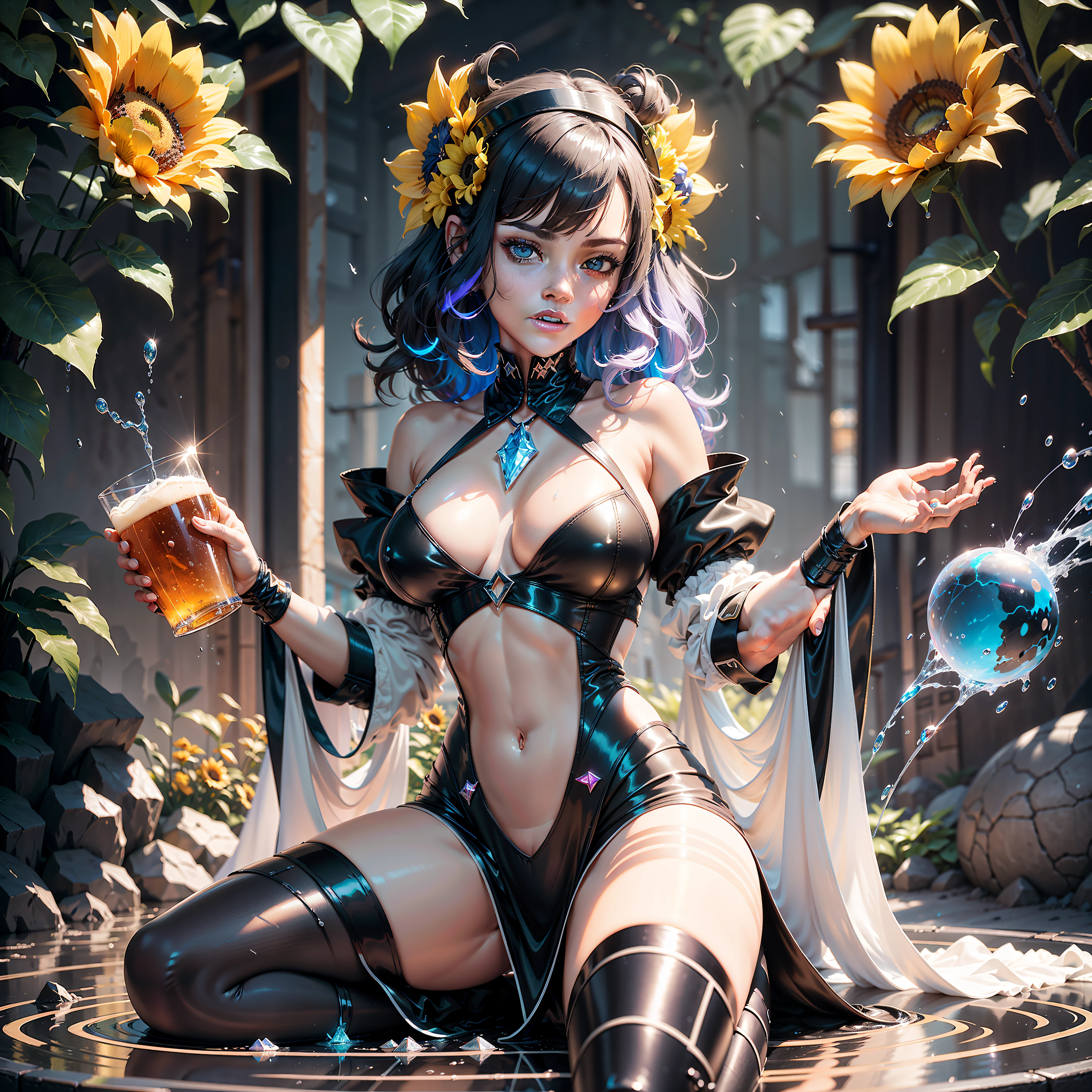 play Rihanna 38years tanned cosplay Goddess raw Pool "Water Falls" water drop of water equirectangular 360 meticulously intricate Pro-photorealism angle below" masterpieces (Guweiz and James Jean) tattoo CGSCOSITY absurd sunflower headgear short hairstyle interiors Agathe colorful hijab discreet yellow-saffron delicate face expressive effects pearl turquoise ultra-beautiful eyes lazuli opal open mouth teeth smile (detailed high skin:  1.3) Suave athlete:1.3 Attractive jacket:1.3 Open shoulders:Off Lace:1.3 White Shirt:1.3 Open Clavicle Sleeves:1.3 Papillotes:1.3 White silk satin Large drooping ???????:1.3 Spread pointed covered Corait:1.3 Strange felts Seams navel skirt:1.3 Wide fringes swinging thick spinel pubic leathers:1.3 covered:1.2 imposing partially occult pubic hair Thighs covered garters:1.3 Legs boots:1.3 Solid voluminous black furs abundant sun lights illuminations luminescences depths reflections optimal resolutions perfections ultra precise maximum lightnings contrasts global illuminations cgi vfx sfx reflex ultra details Octane made extreme improved graduated UHD XT3 16K DSLR HDR UnrealEngine5 romm rgb pbr 3dcg fxaa blu-ray colors-coded backlights anti-aliasing fkaa txaa rtx ssao opengl-shaders glsl-shaders post-processing post-production cell-shading tone-mapping obscure Crystalline DoF robot female "Heavy Metal" dark navy metallic familiar dominent pole-dancing magic water drop of water snake fountains drink beer wheels slide "Buck-Beer" transparent mirror ruby occult earth (Magic Disco=Ball fullbodye Earth blooms:1.3 graduated heart hearth earth flowers:1,0.3 ) dramatic negative background outdoors Earth:1.3 Galaxy