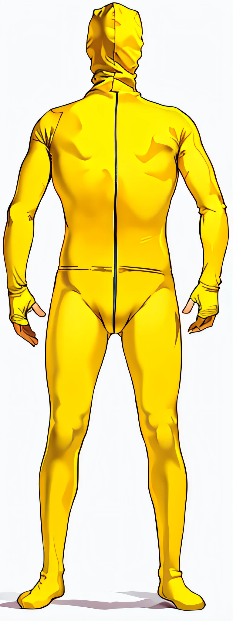 Man in yellow bodysuit, yellow body, zentai suit, full bodysuit, skin tight suit, lycra costume, tight full body suit, yellow skin, yellow jumpsuit, yellow bodysuit