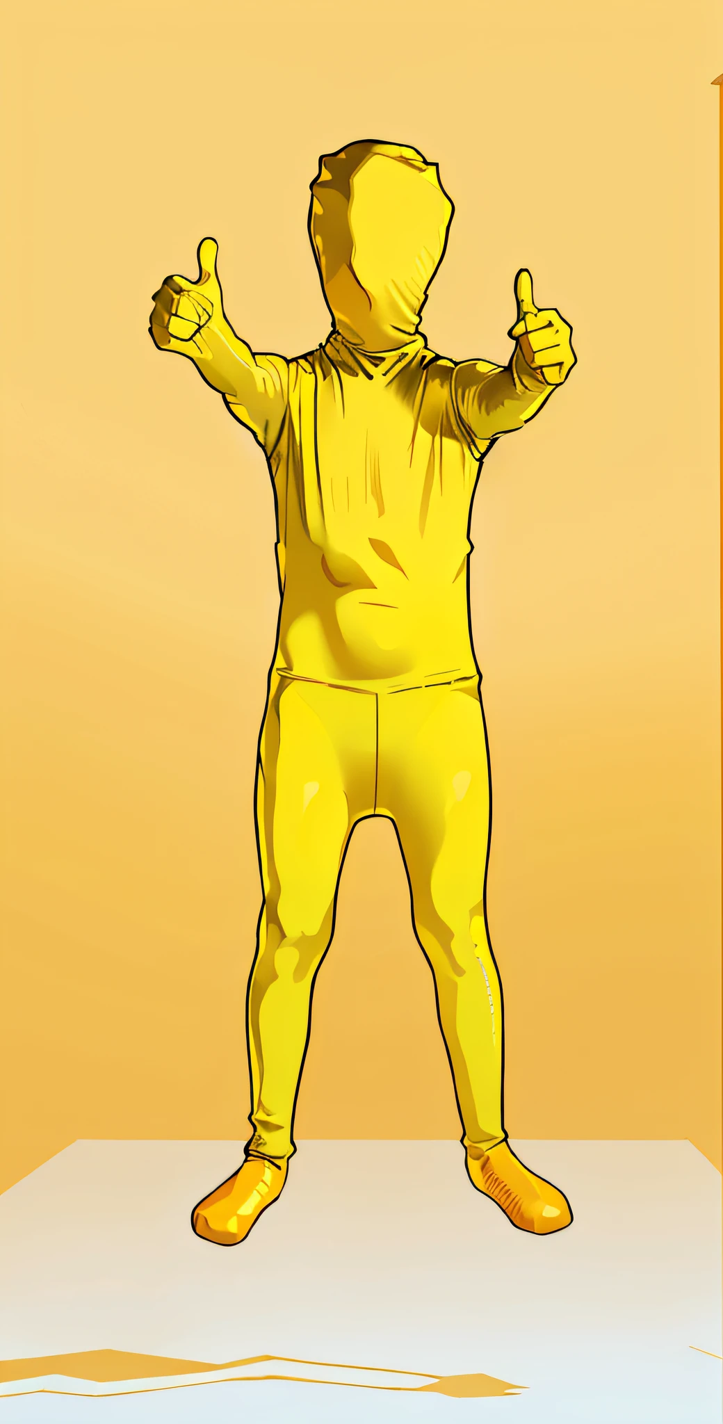 Man in yellow bodysuit, yellow body, zentai suit, full bodysuit, skin tight suit, lycra costume, tight full body suit, yellow skin, yellow jumpsuit, yellow bodysuit