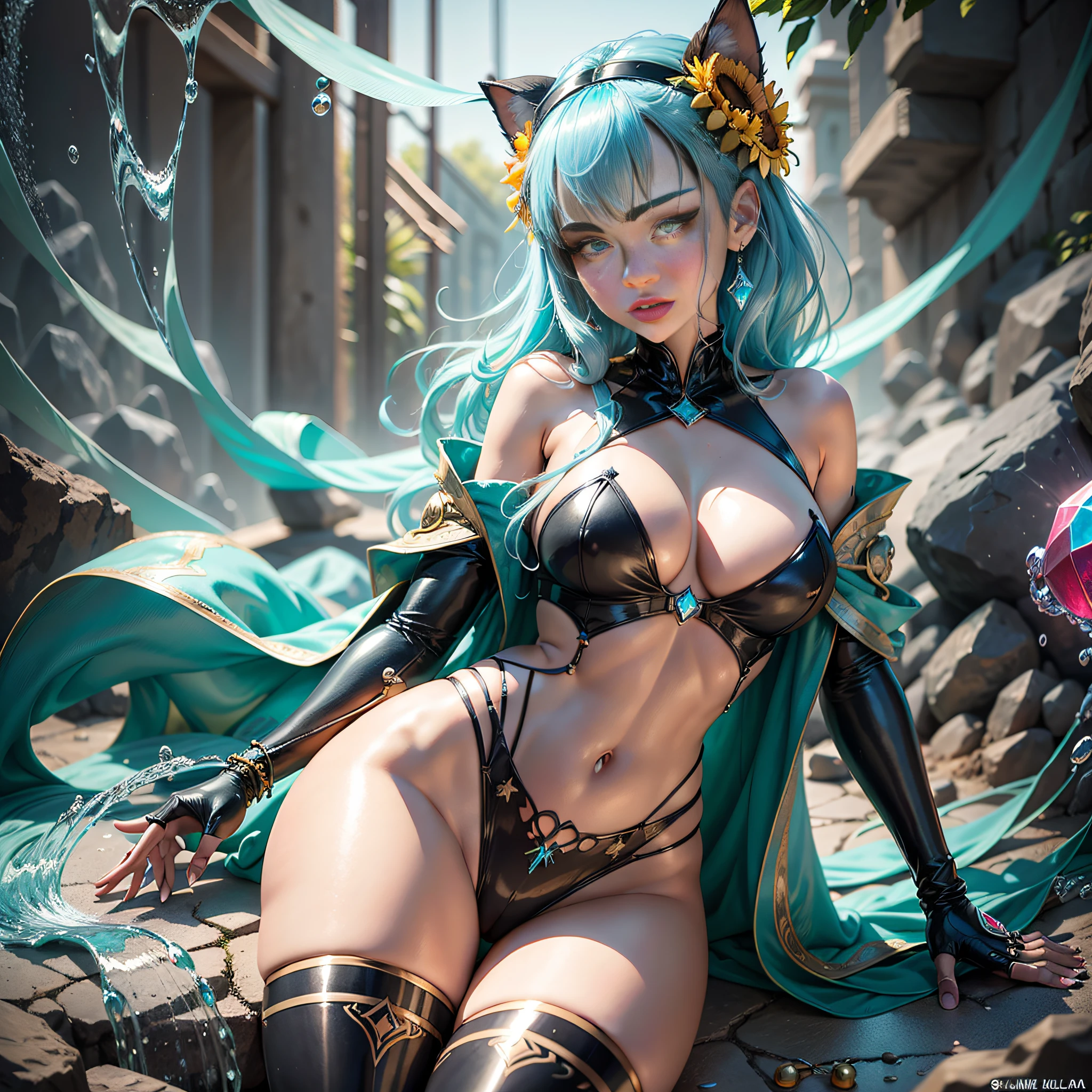 play Rihanna 38years tanned cosplay Goddess raw Pool marbles "Water Falls" water drop of water equirectangular 360 meticulously intricate Pro-photorealism angle below-close "masterpieces (Guweiz and James Jean) tattoo CGSCOSITY absurd sunflower headgear short hairstyle interiors Agathe colorful hijab discreet yellow-saffron delicate face expressive face cheekbones glowing pompette turquoise great ultra-beautiful eyes lazuli opal open mouth teeth smile (detailed high skin: 1.3) Suave athlete:1.3 Attractive jacket:1.3 Open shoulders:Off Lace:1.3 White Shirt:1.3 Open Clavicle Sleeves:1.3 Papillotes:1.3 White silk satin Large drooping breasts:1.3 Spread pointed covered Corait:1.3 Strange felts Seams navel skirt:1.3 Wide fringes swinging thick spinel pubic leathers:1.3 covered:1.2 imposing partially occult pubic hair Thighs covered garters:1.3 Legs boots:1.3 Solid voluminous black furs abundant sun lights illuminations luminescences depths reflections optimal resolutions perfections ultra precise maximum lightnings contrasts global illuminations cgi vfx sfx reflex ultra details Octane made extreme improved graduated UHD XT3 16K DSLR HDR UnrealEngine5 romm rgb pbr 3dcg fxaa blu-ray colors-coded backlights anti-aliasing fkaa txaa rtx ssao opengl-shaders glsl-shaders post-processing post-production cell-shading tone-mapping obscure Crystalline DoF robot female "Heavy Metal" dark navy metallic familiar dominent pole-dancing magic water drop of water snake fountains drink beer wheels slide "Buck-Beer" transparent mirror ruby occult earth (Magic Disco=Ball fullbodye Earth flowers:1.3 graduated heart hearth earth flowers:1,0.3 ) dramatic negative background outdoors Earth:1.3 Galaxy nsfw