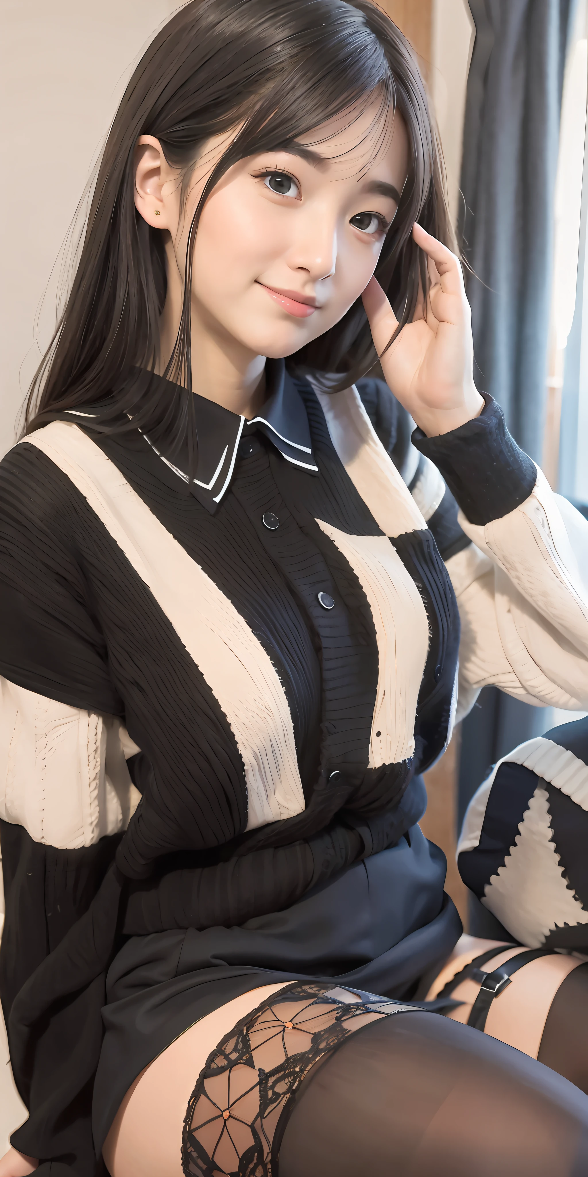 Beautiful girl, wearing black stockings, wearing a JK uniform, looking at each other with affection