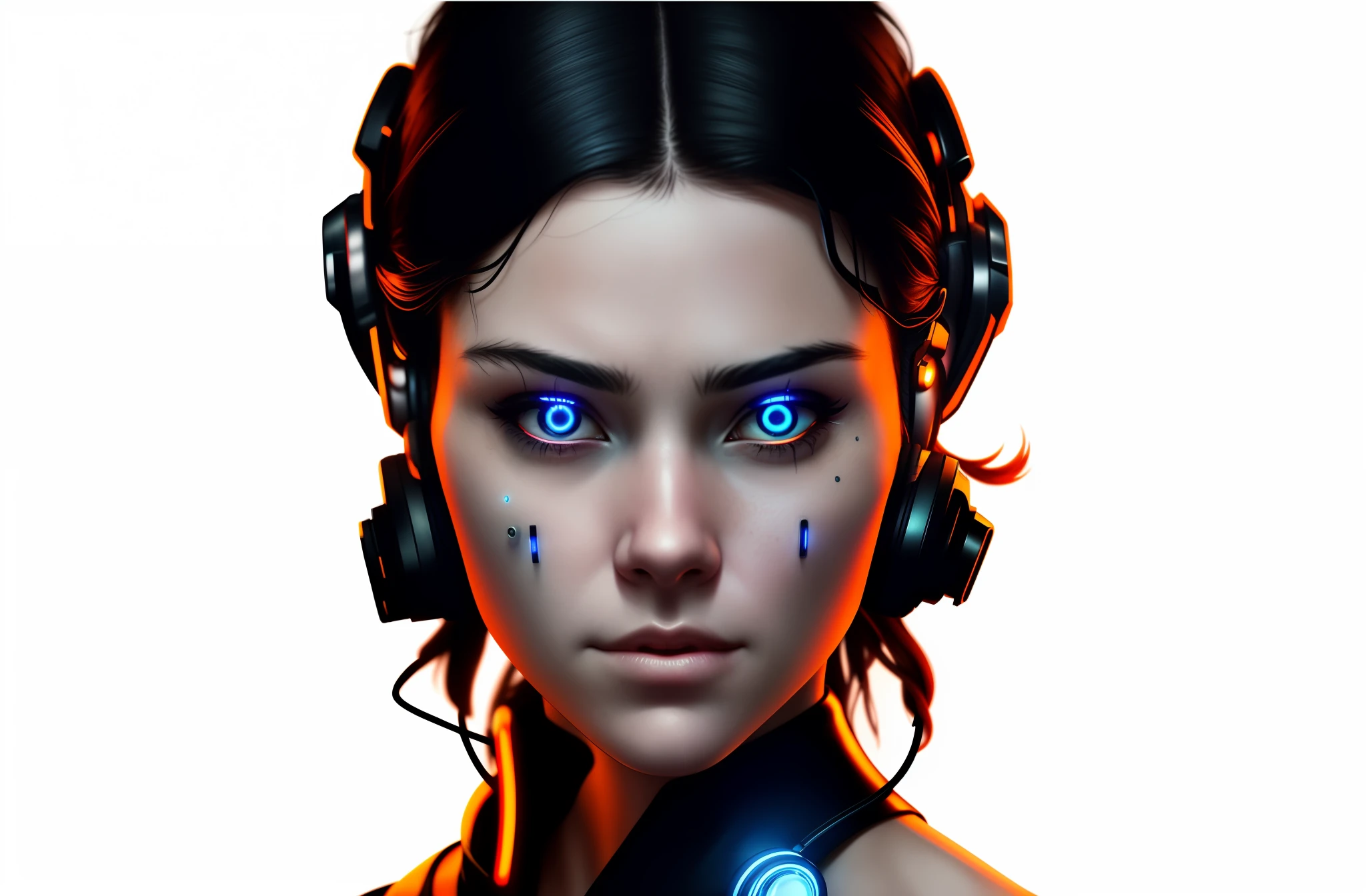 there is a woman with headphones on and a glowing blue light, beautiful cyberpunk girl face, cyborg - girl, cyborg girl, beutiful girl cyborg, the cyberpunk girl portrait, cyberpunk beautiful girl, portrait beautiful sci - fi girl, cute cyborg girl, beautiful cyborg girl, beutiful white girl cyborg, beautiful cyberpunk woman model, cyberpunk portrait, cyborg woman, cyborg portrait