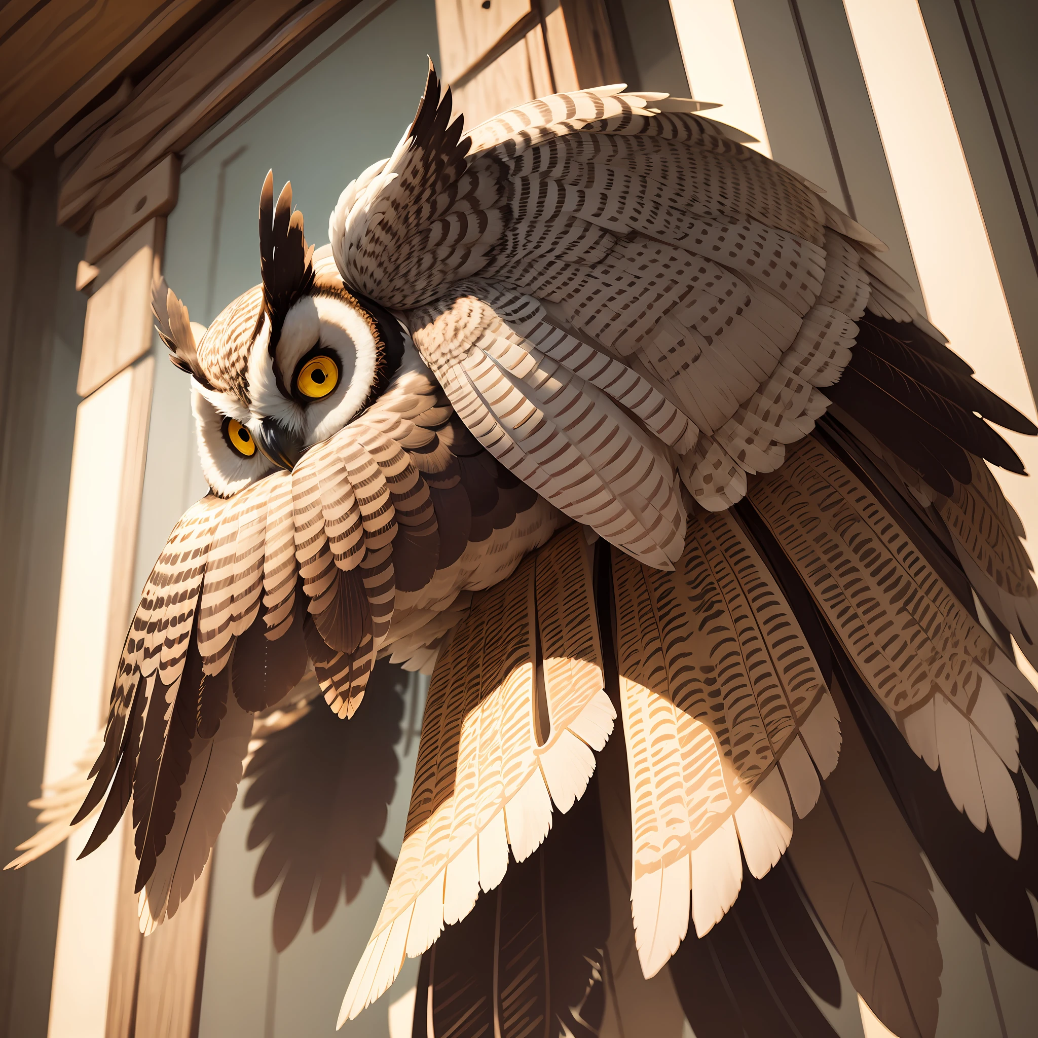 The owl is known as the bird of wisdom. She has large dark brown or bright yellow eyes that watch closely. Its feathers are soft, its head able to rotate almost completely, in all directions.