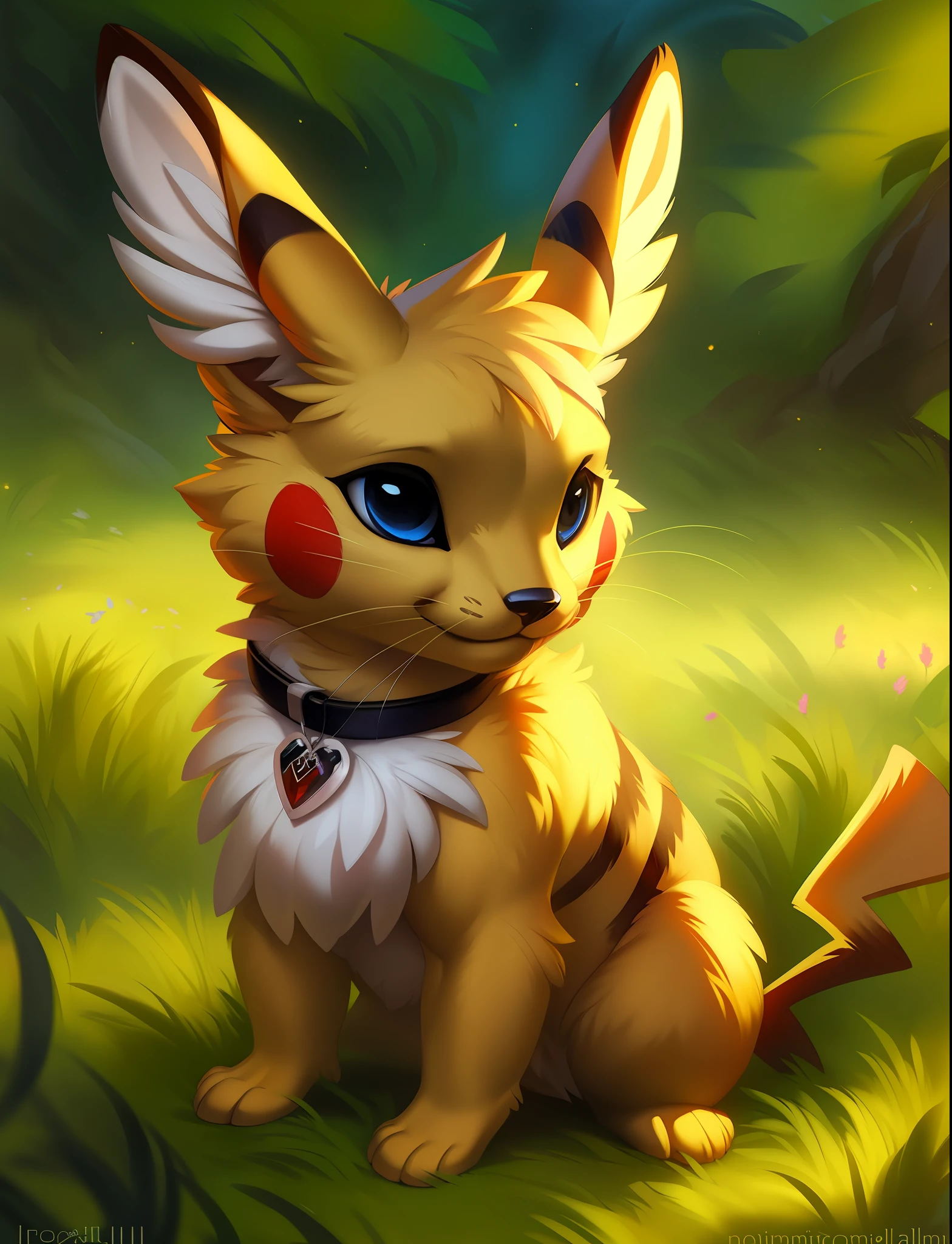 chubby, yellow fur, arvalis, fur detail, stylized, (beautiful texture) solo, feral, pokemon, ((rj palmer)), pikachu, whiskers, fur, no humans, realistic, detailed, hi res, nature background, grassy, photography style, masterpiece, best quality, by hioshiru, snowskau, foxovh. impasto impressionism, by Michael & Inessa Garmash, Ruan Jia, Pino Daeni, detailed background,