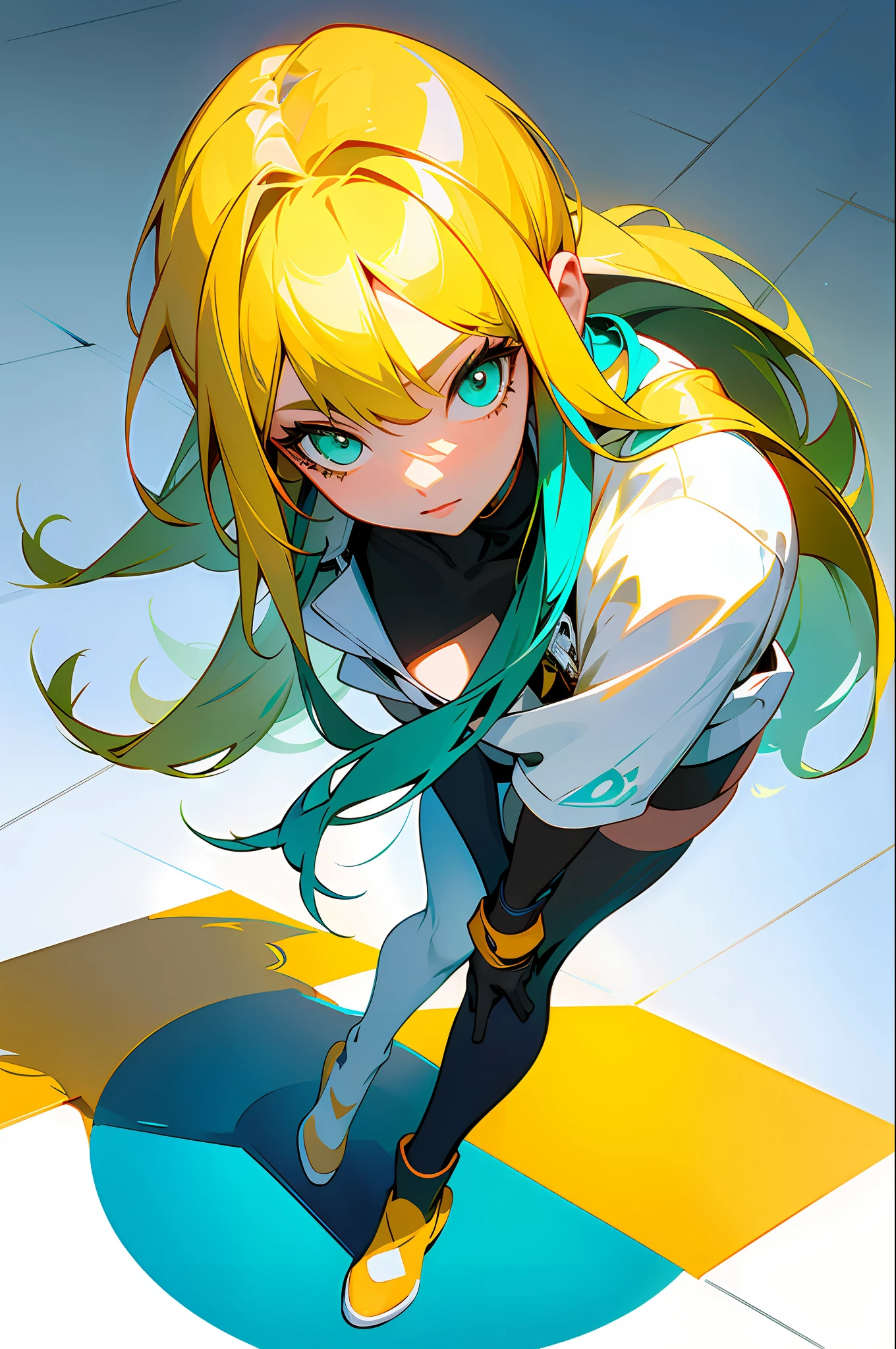 round image,(masterpiece:1.3), (the best quality:1.2), (super fine illustrations:1.2), (Masterpiece), high quality, high detail,(SOLO:1.4),((round image)),[(white background:1.1)::5],[(cyberpunk:1):5],[(game character portrait:1.2):5],

{1 girl},{solo},(((full body))),{{{only five fingers}}},((yellow))long  hair((yellow and (White) ends)),long hair,whole body, pantyhose,look at viewer, from above, aqua eyes, cyberpunk,