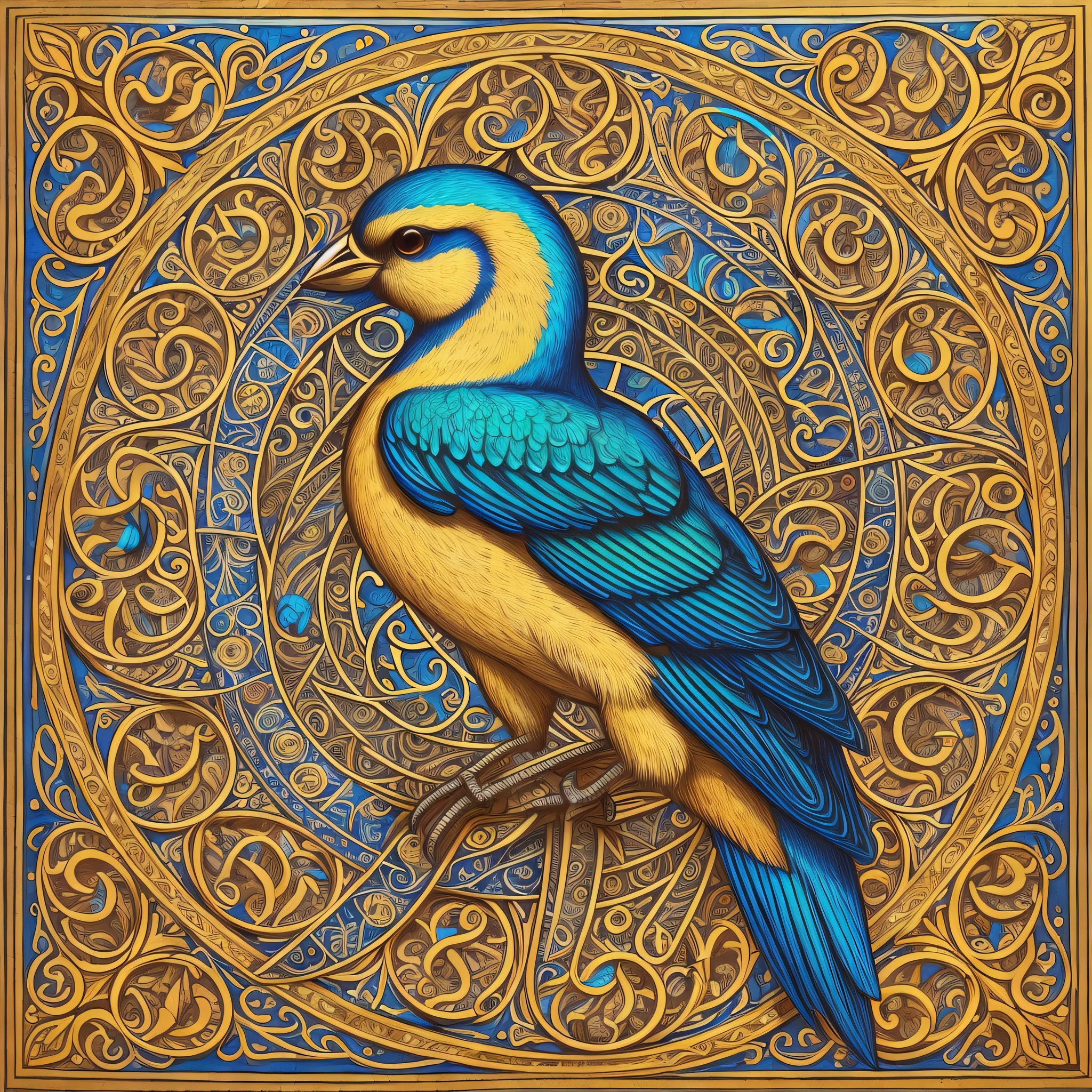 the letter (E) as an illuminated letter using various birds, hyper-detailed, rich colors, intricate, beautiful, norman style