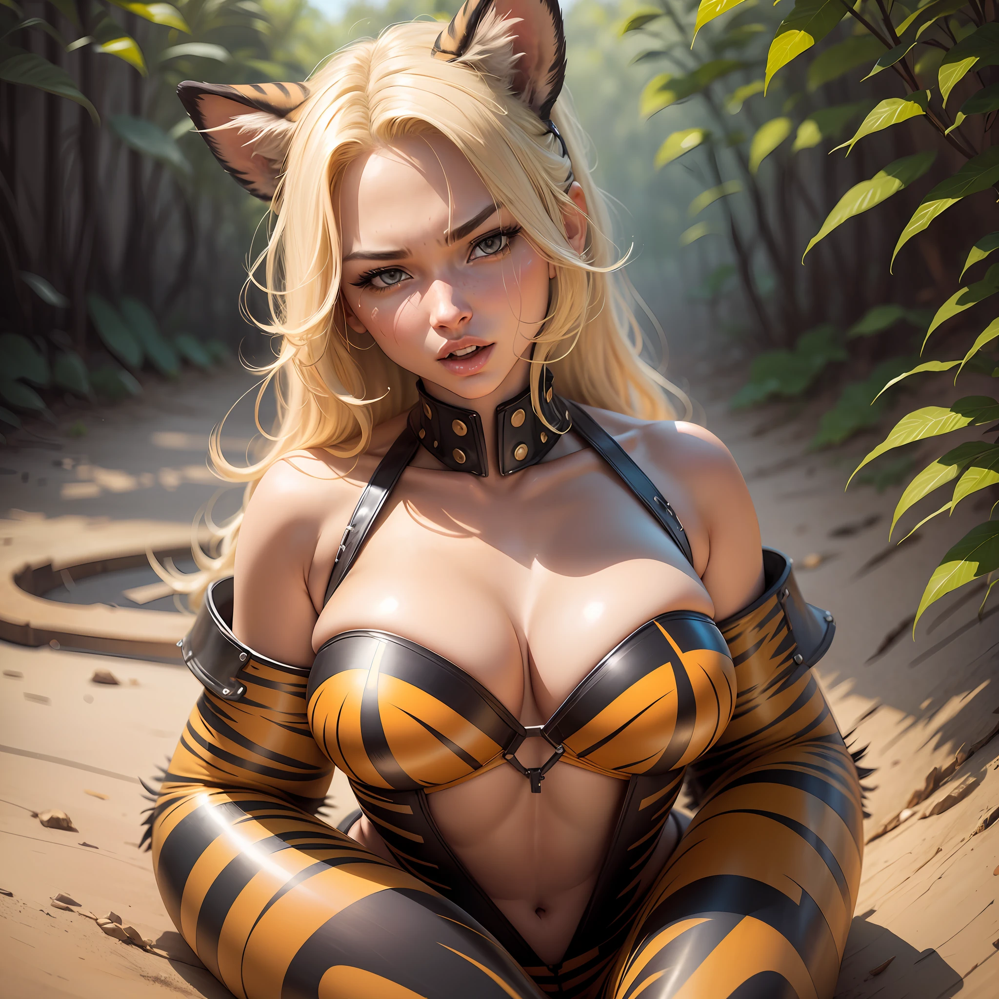 Sexy blonde girl with hyper realistic tigress face --auto --s2