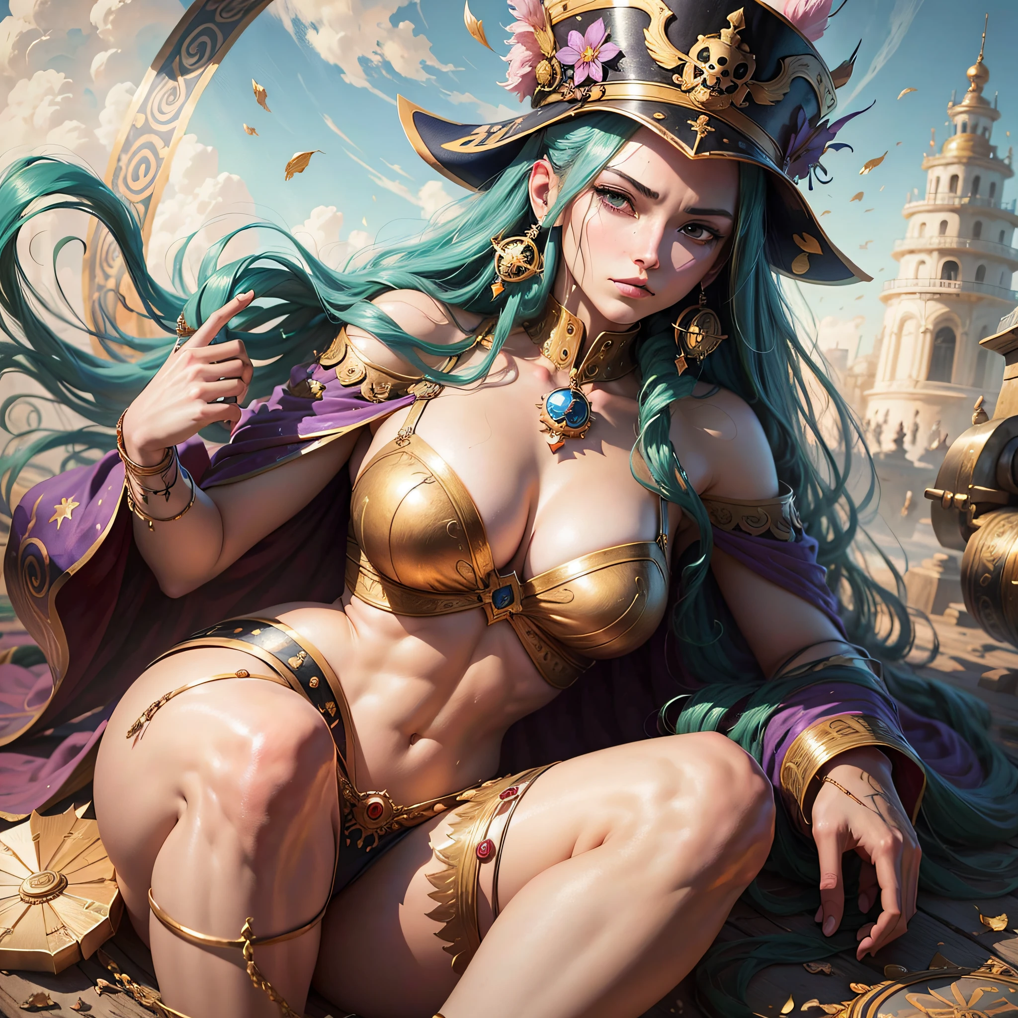 A beautiful painting of the female emperor of One Piece, showing her firm, beautiful and powerful image. The female emperor's long hair fell gently, her eyes were full of confidence and strength, and her posture showed her dignity and authority as a captain and leader. This painting vividly shows the importance and charm of the female emperor in the world of pirates, which is unforgettable. --auto --s2